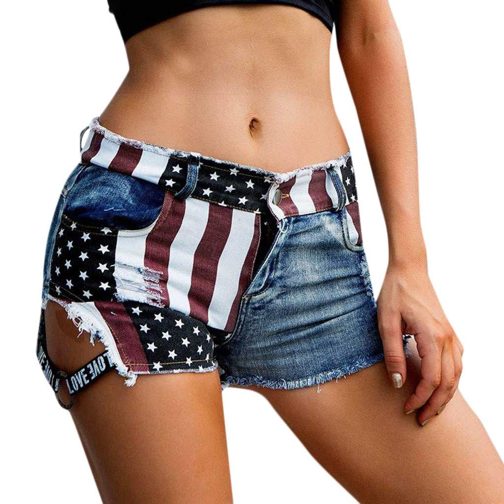 Kehen Women's American Flag Print Ripped Denim Shorts - High Waist Daisy Duke Distressed Denim Shorts for Summer Casual Outfits and Patriotic Events