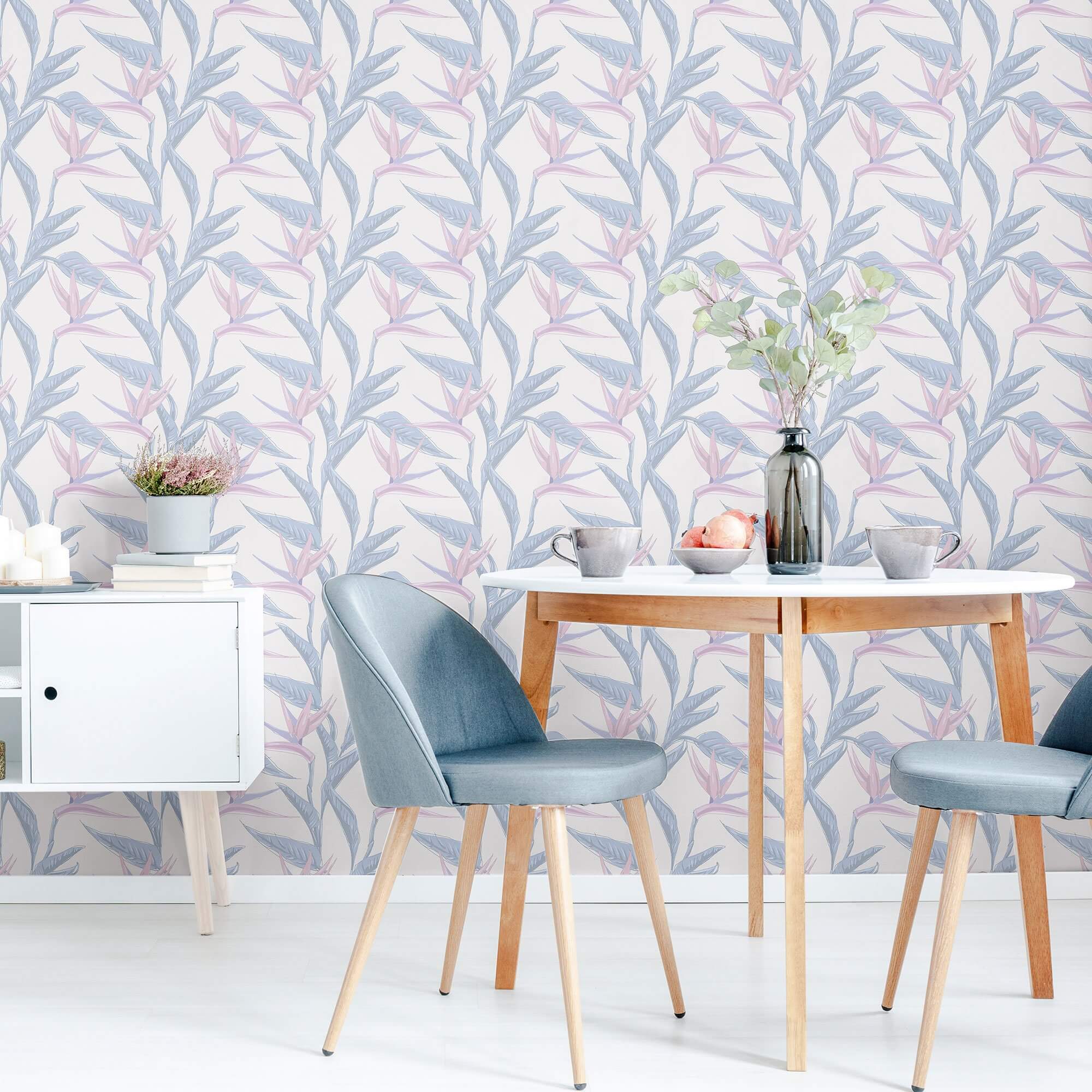 Pink and Blue Floral Peel and Stick Removable Wallpaper 8118 - Self-Adhesive Wall Decal for Bedroom, Nursery, Living Room, Office Decor