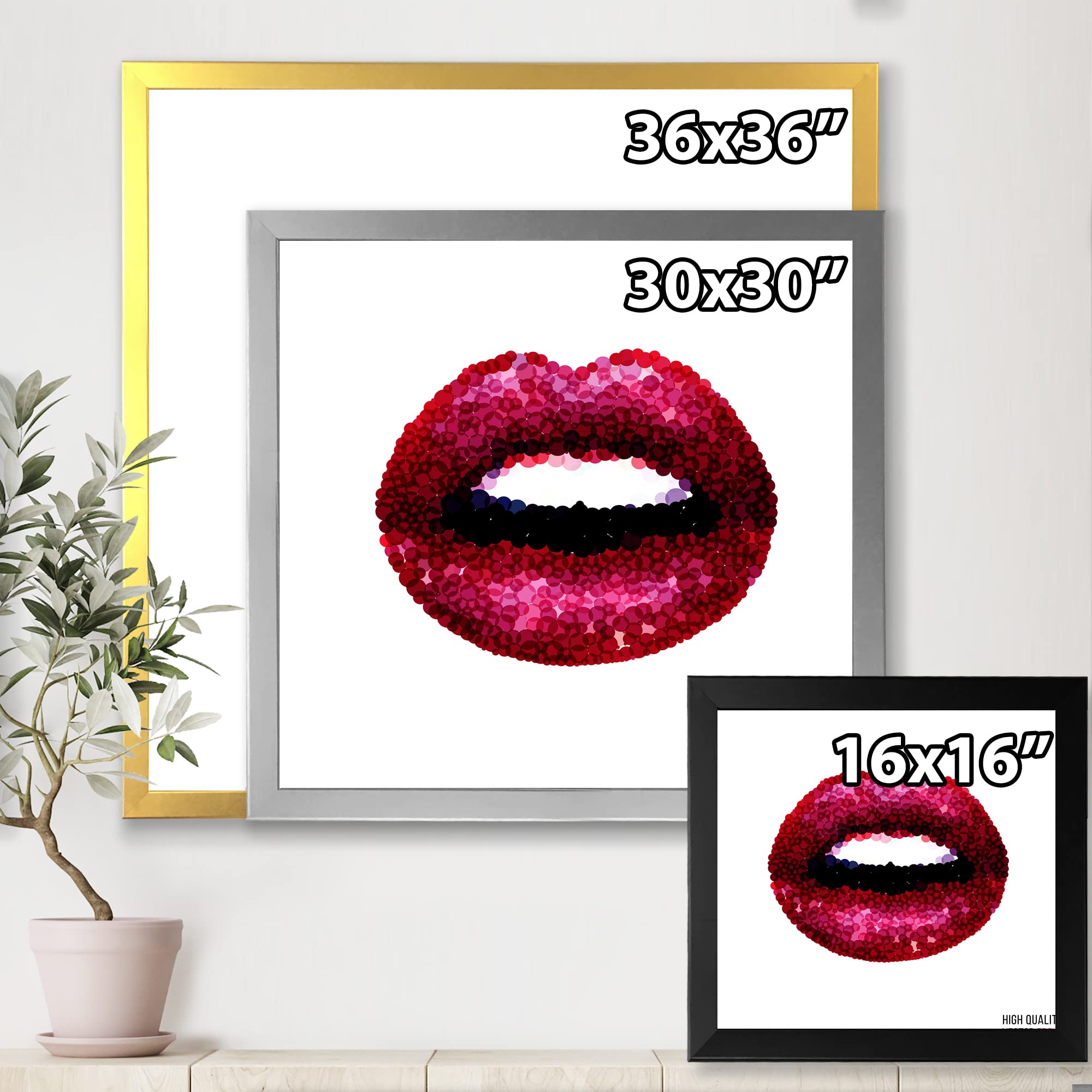 DesignQ Modern Framed Wall Art - Sexy Red Woman Lips Painting for Living Room, Bedroom & Office Decor - Contemporary Home Decoration Gift Idea