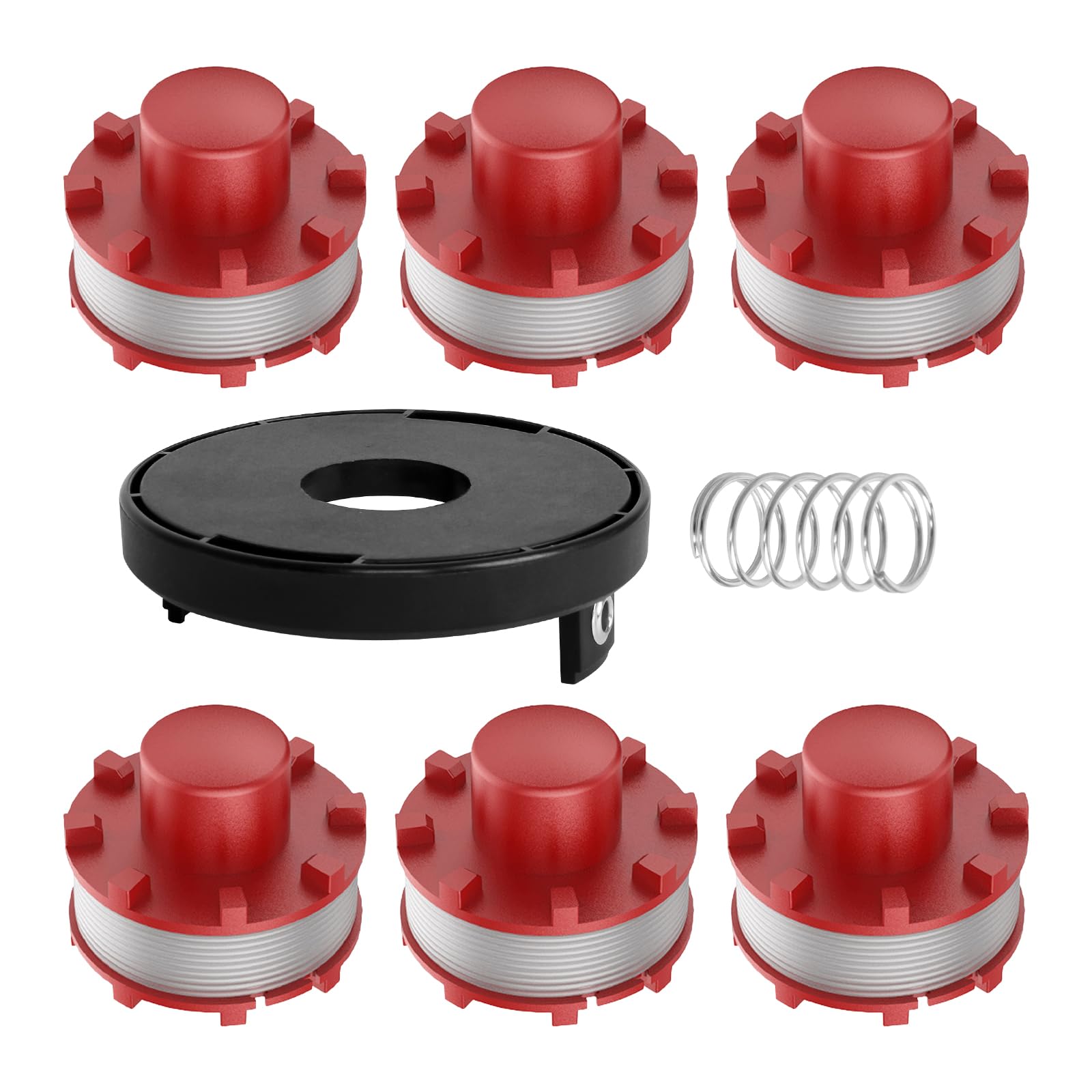 EIN HELL Replacement Trimmer Line Spools for GE-CT 36/30 Li E Solo, Agillo 36/255 BL, Agillo 18/200 - 2mm Diameter, 8m Long Cutting String with Cover Spring (6 Spools + 1 Cap + 1 Spring) - Perfect for Lawn Maintenance & Garden Trimming