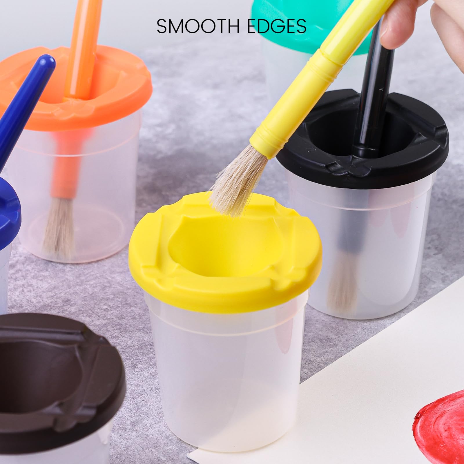 BigOtters Paint Cups with Lids - 10PCS No Spill Paint Containers & Toddler Paint Brushes Set for Kids Art Supplies, Early Learning Toys - Perfect for Classroom Activities, DIY Crafts & Preschool Painting Projects