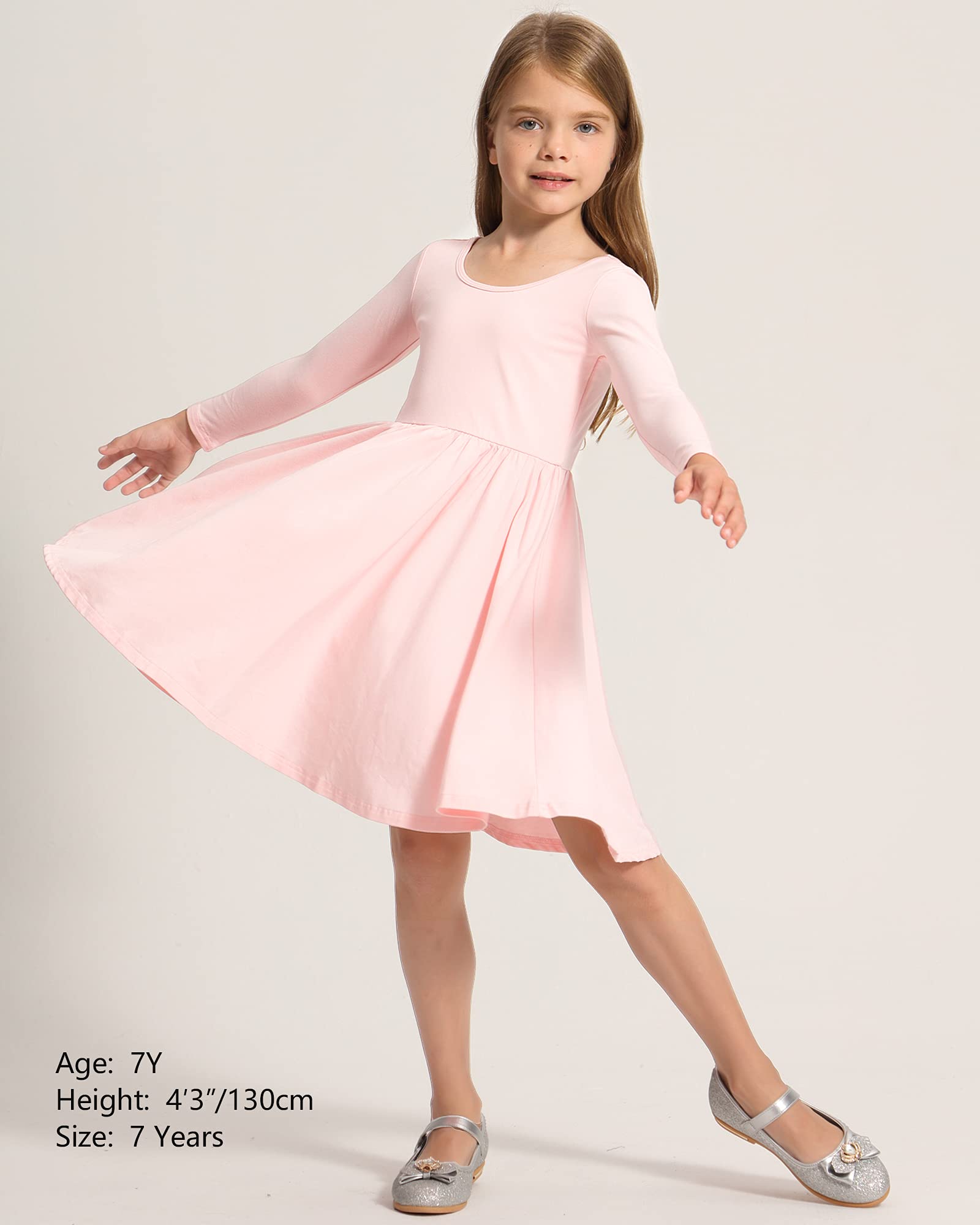 Stelle Girls Long Sleeve White Cotton Skater Dress - Twirl A-Line Toddler Dress for School, Casual Wear & Easter Outfits | Perfect for Parties, Photos & Special Occasions