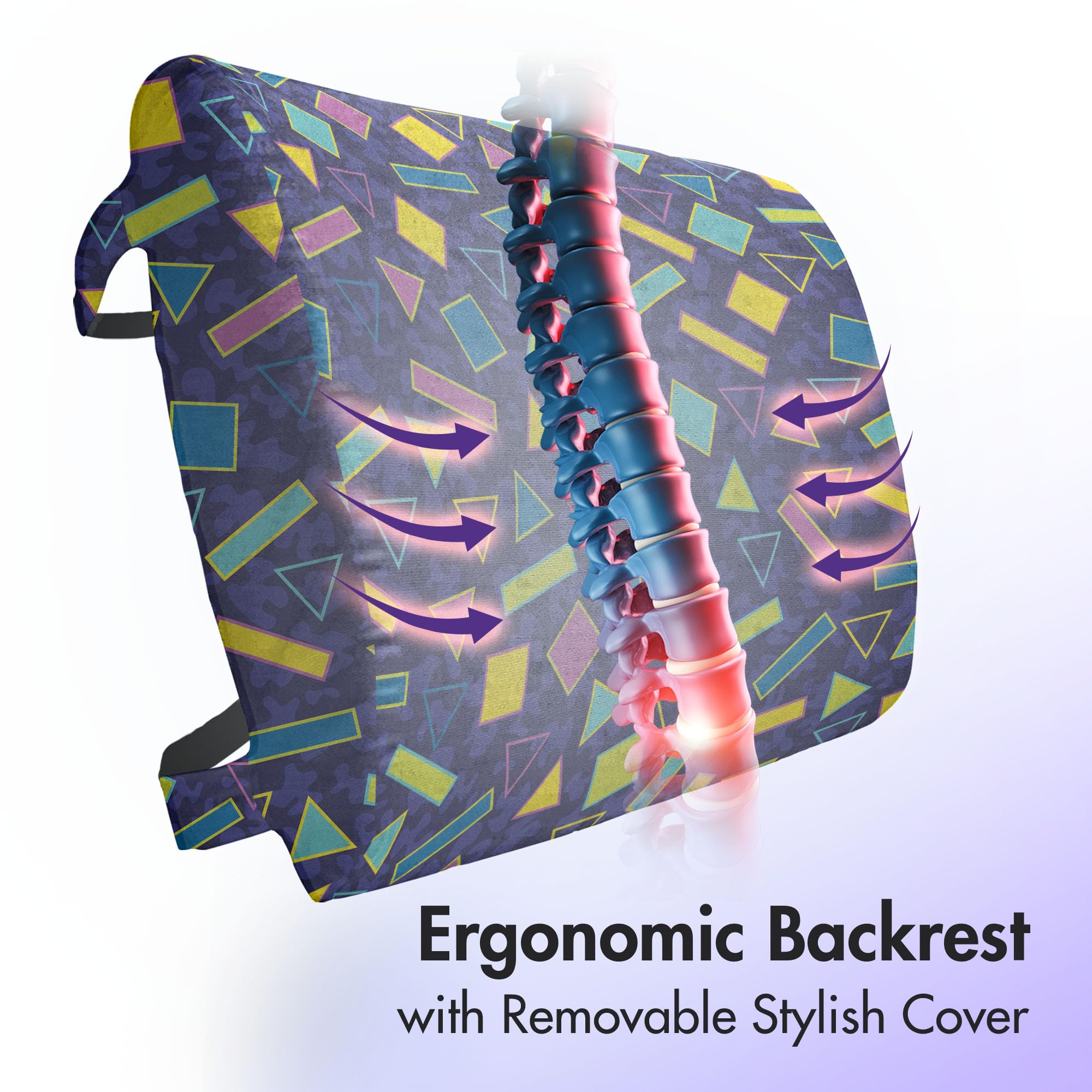 Ambesonne Retro 80s Memphis Style Lumbar Support Pillow - Vibrant Geometric Print, High Density Foam for Office & Car - 14x13 Inch Multicolor Back Cushion | Perfect for Desk Chairs, Gaming Seats & Long Drives