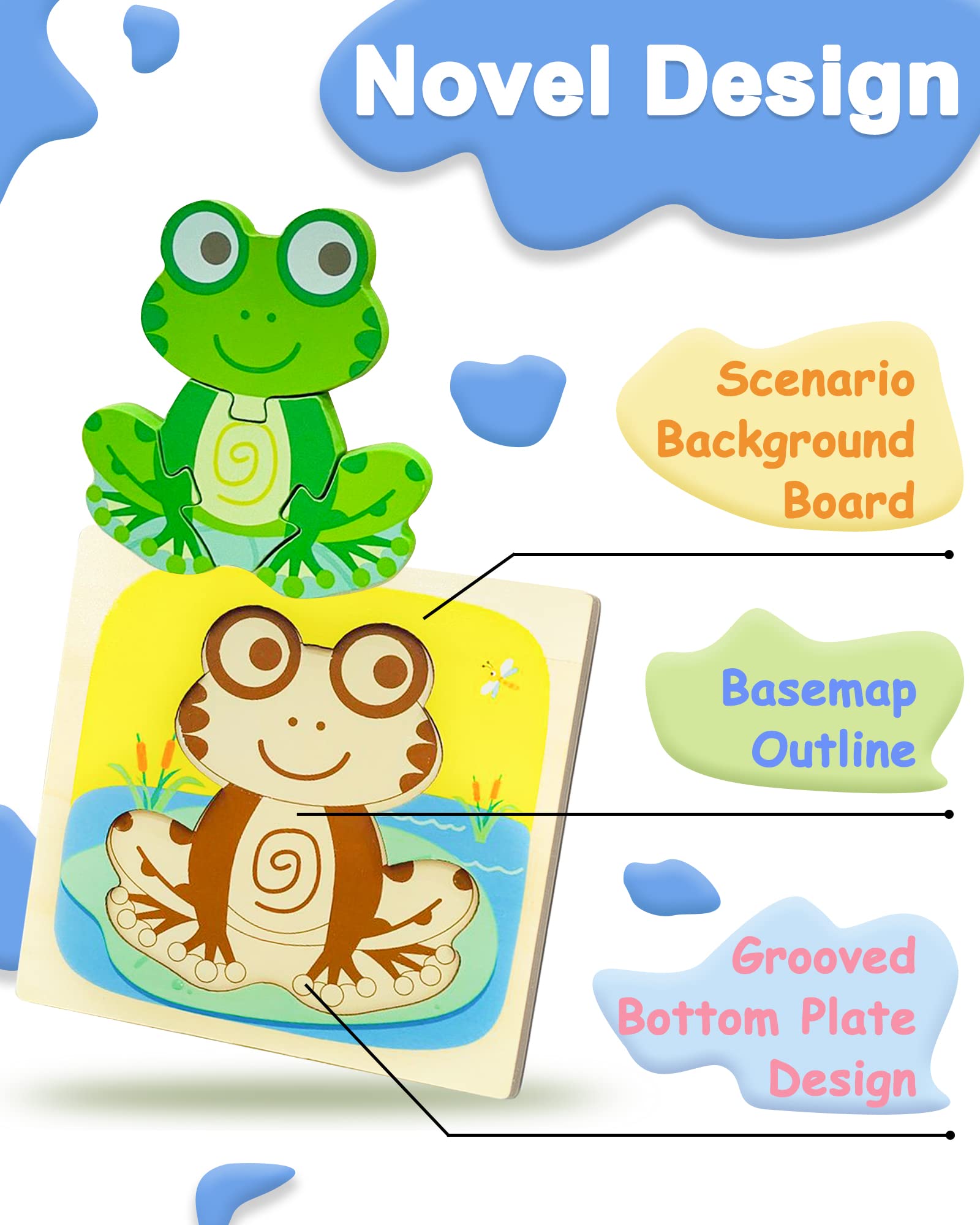 Benresive Wooden Toddler Puzzles for Ages 1-3 | Montessori Educational Toys for 1 2 3 Year Old Boys & Girls | 12-Pack Animal Learning Toys | Perfect Gift for Preschoolers | Great for Early Childhood Development & Montessori Classroom Activities