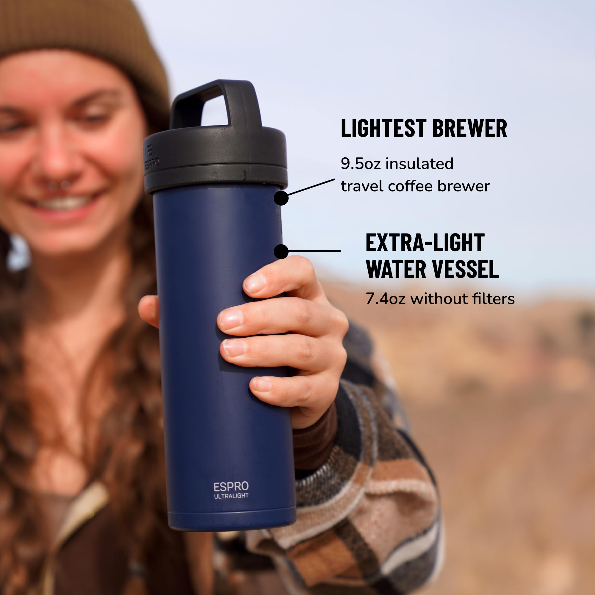 ESPRO P0 Ultralight French Press Coffee Maker - 16oz Vacuum Insulated Stainless Steel Travel Coffee Press in Aegean Blue | Perfect for Camping, Office & Outdoor Adventures