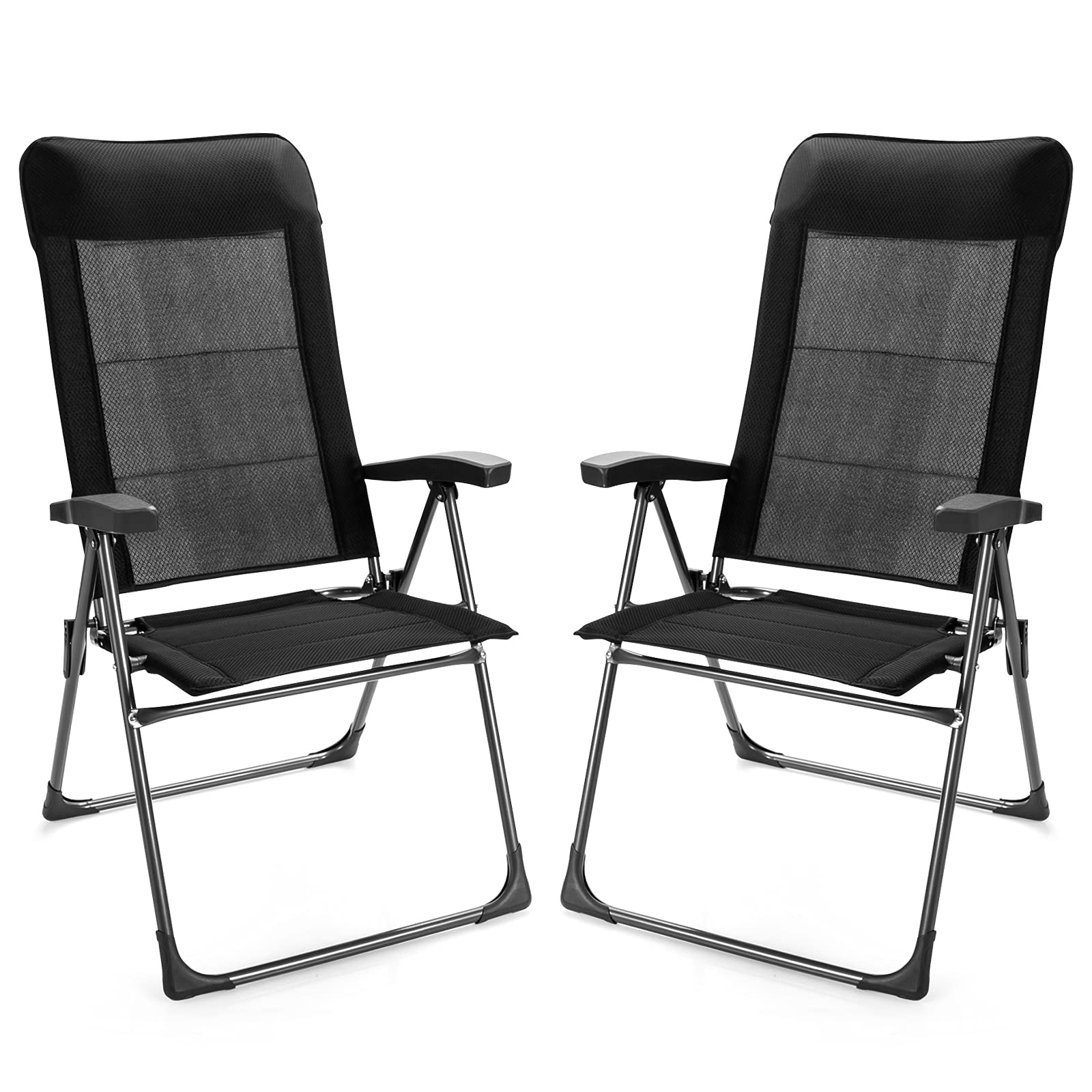 Giantex Set of 4 Folding Patio Chairs - Adjustable Backrest & Headrest Outdoor Dining Chairs, Portable Camping Armchairs for Garden, Poolside, Backyard, Porch - Perfect for Relaxing, BBQs, and Outdoor Gatherings