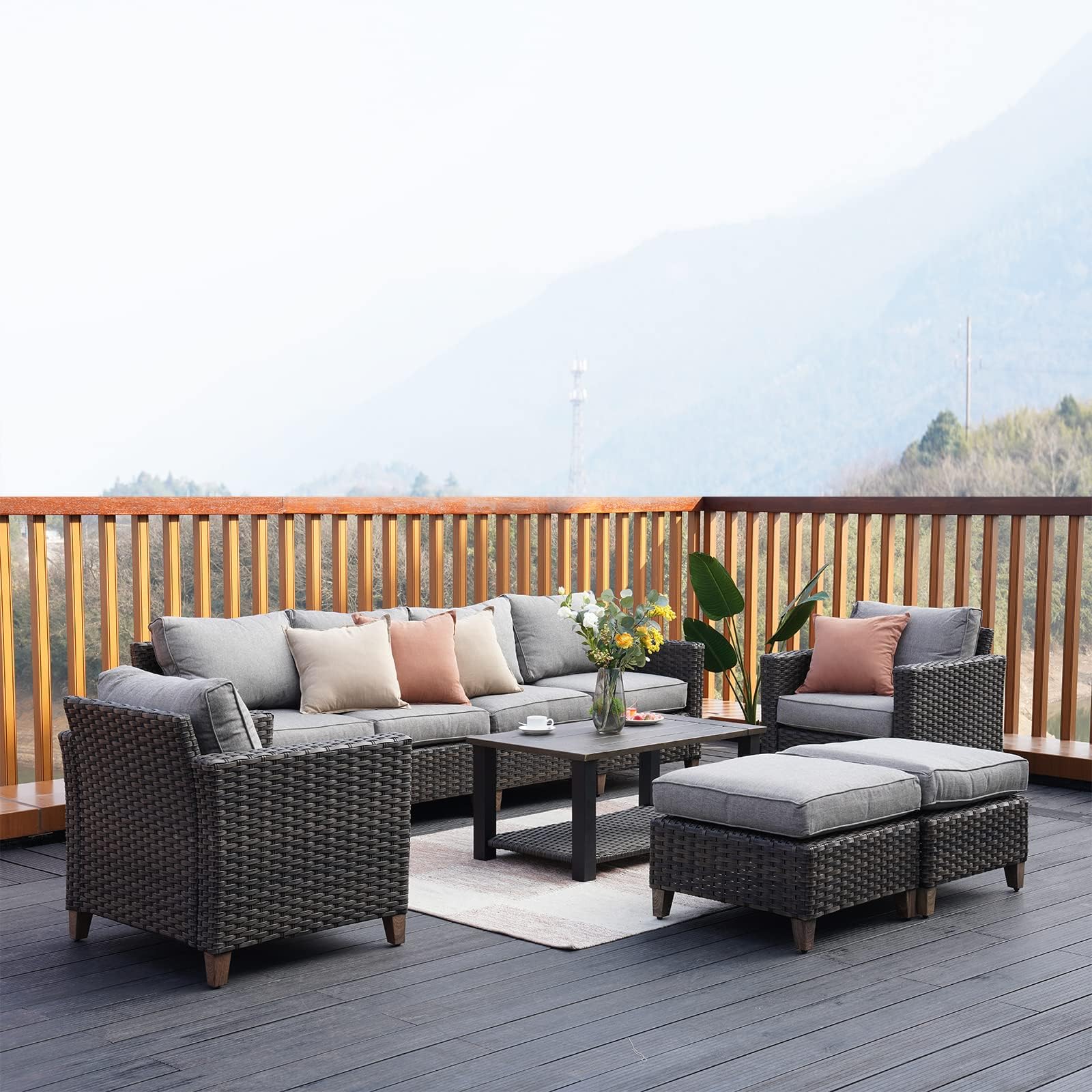 9-Piece Grand Patio Sofa Set with Coffee Table - Outdoor Wicker Sectional Furniture with Thick Cushions for Garden, Yard, Porch - Perfect for Entertaining Guests & Relaxing Outdoors