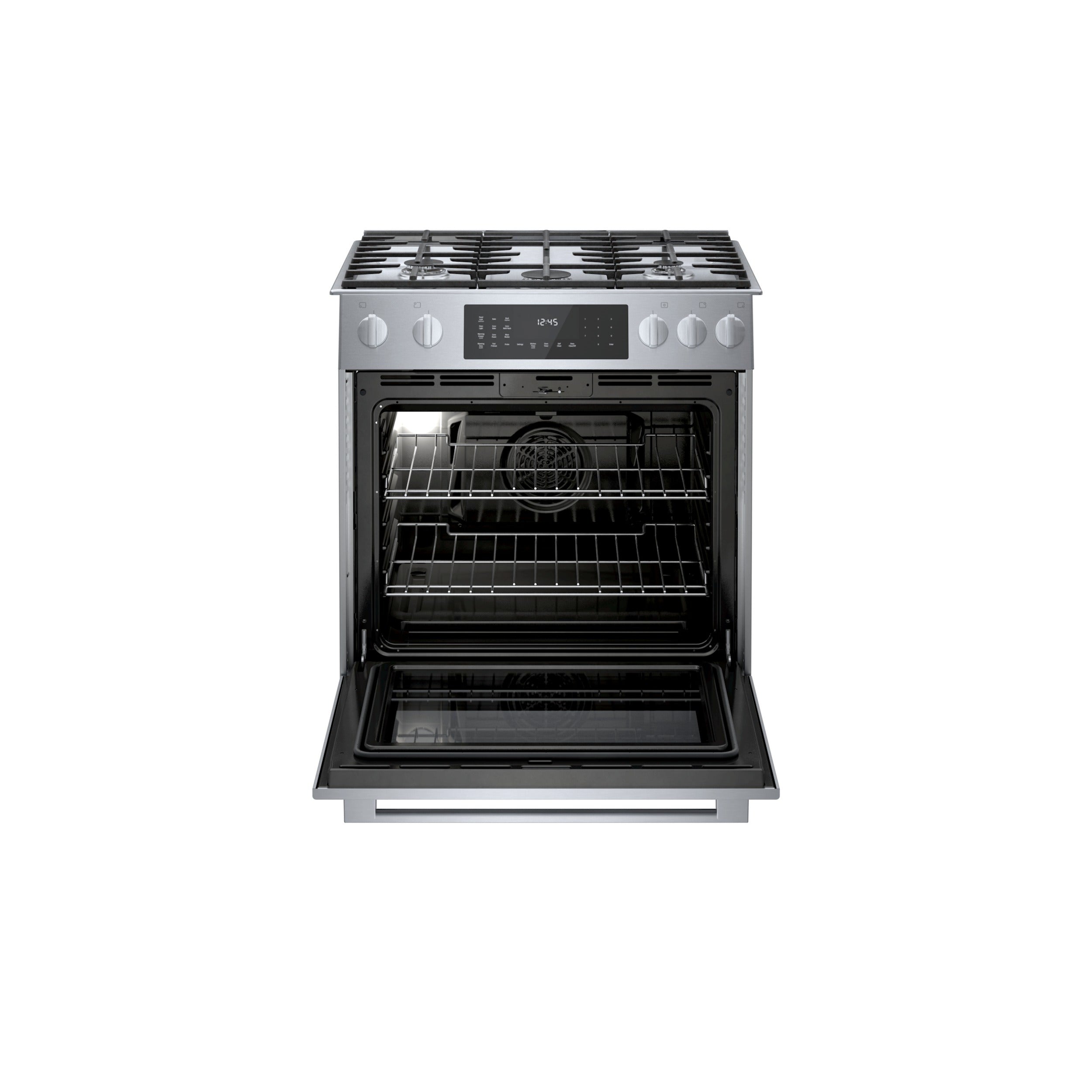 Bosch 30-Inch Stainless Steel Dual Fuel Slide-In Range - HDI8056C | Professional Gas & Electric Cooktop with Convection Oven | Perfect for Home Chefs & Modern Kitchens