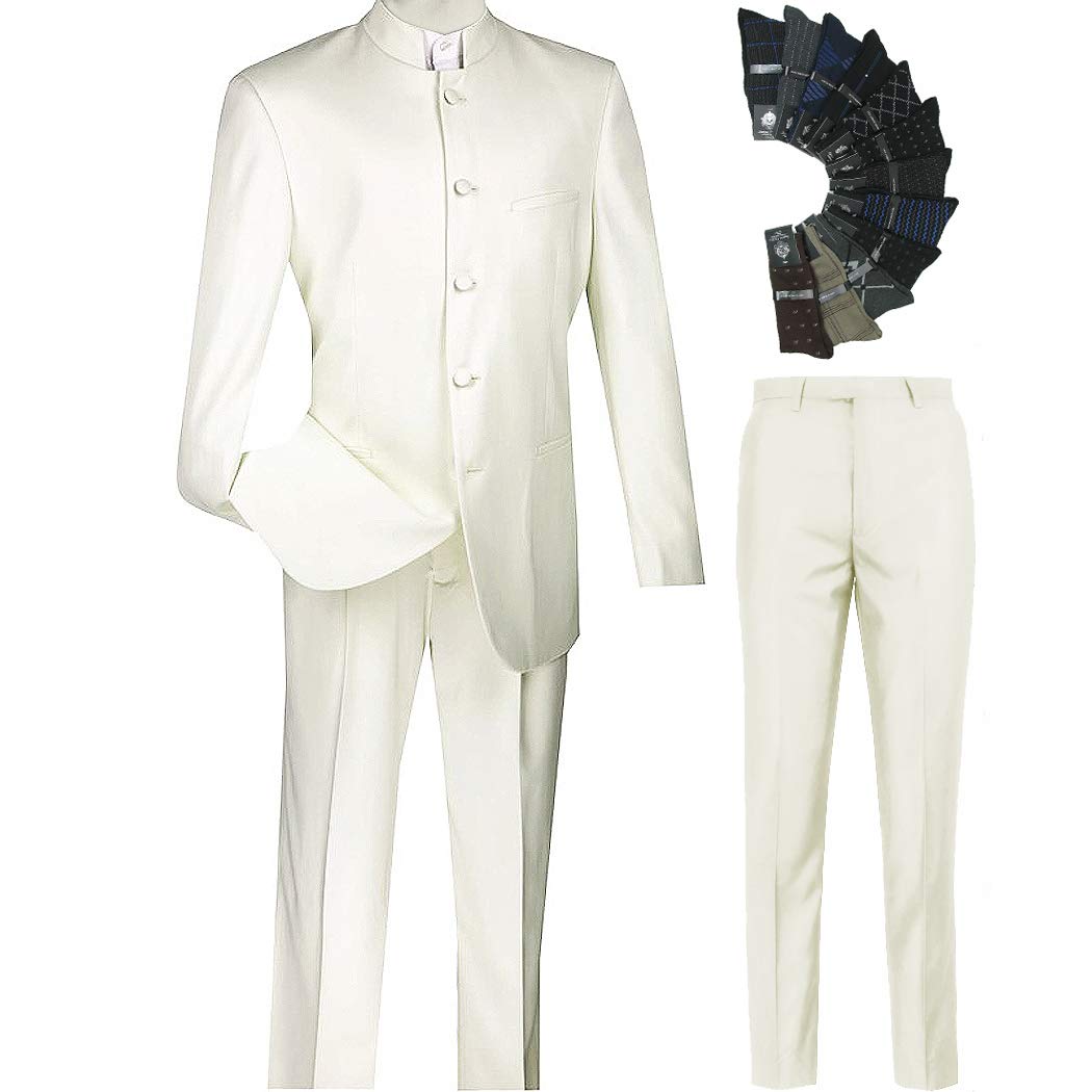 Sharp Mandarin Banded Collar Nehru Church Suit with 1 Pair of Socks - Elegant Formal Attire for Weddings, Special Occasions & Business Events