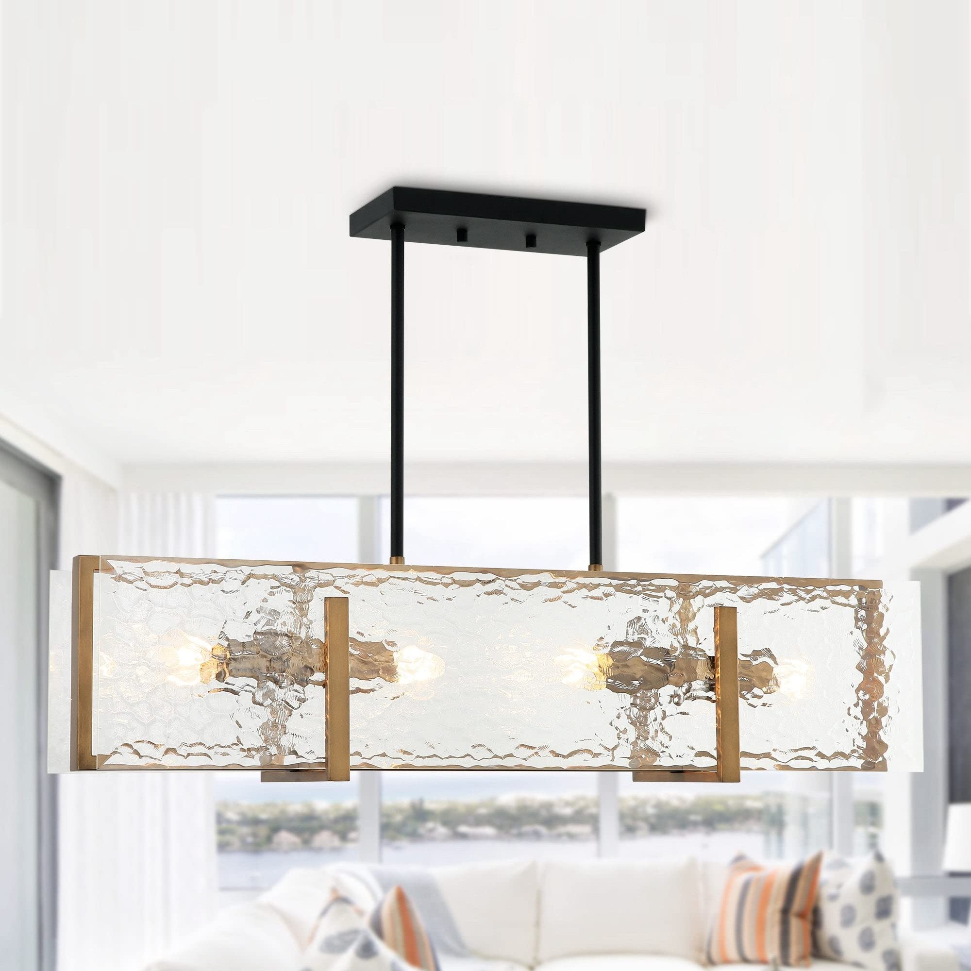 Modern 4-Light Glass Island Chandelier - Stylish Kitchen Pendant Lighting Fixture for Dining Room & Breakfast Nook - Perfect for Contemporary Home Decor