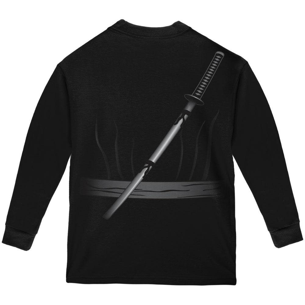 Halloween Ninja Assassin Costume for Kids - Black Long Sleeve T-Shirt | Youth Size Large | Perfect for Halloween Parties, Cosplay & Trick or Treating