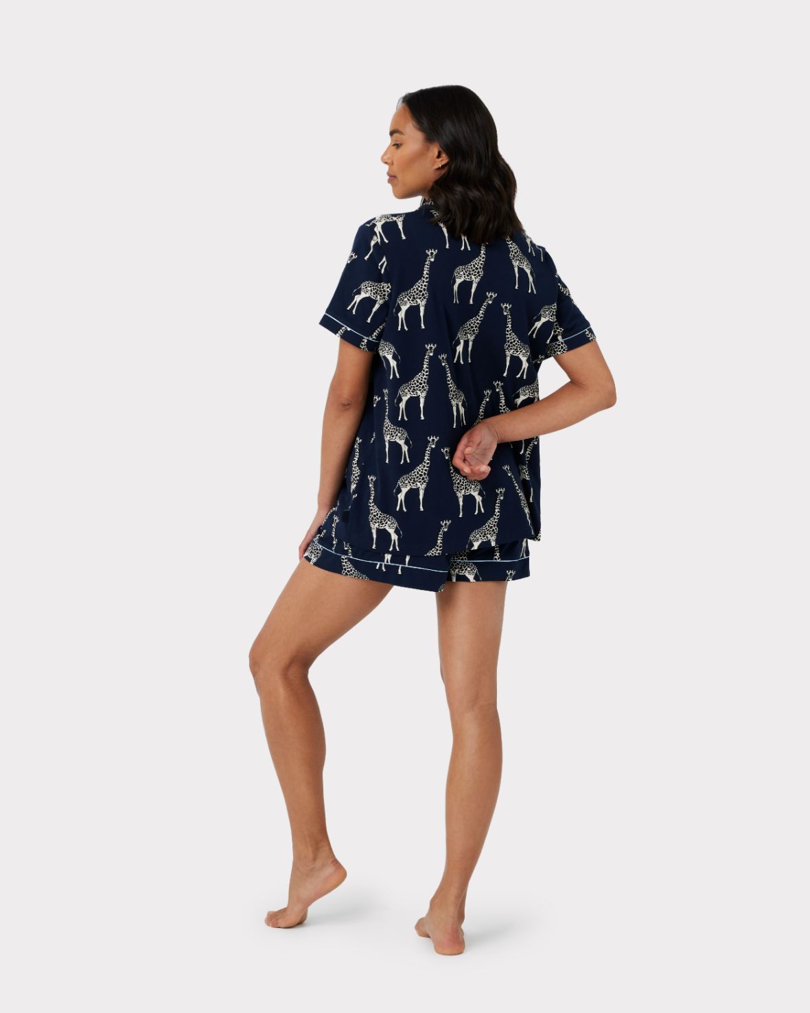 Organic Cotton Maternity Pajama Set with Giraffe Print - Navy Blue | Comfortable Sleepwear for Pregnant Women & Nursing Moms