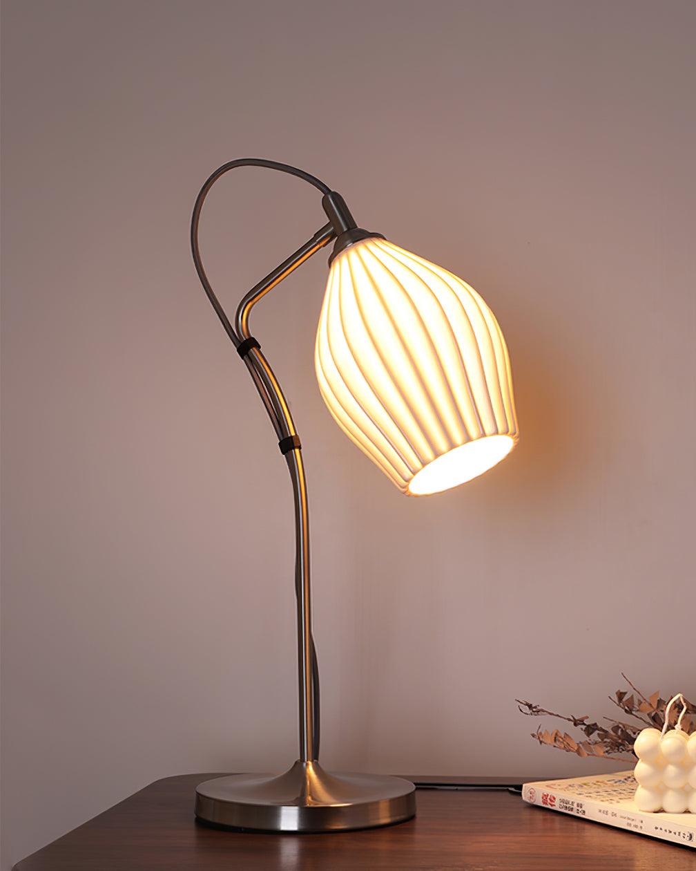 Modern Ceramic Ribbed Table Lamp - Elegant Home & Office Lighting for Bedroom, Living Room, and Study Desk Decor