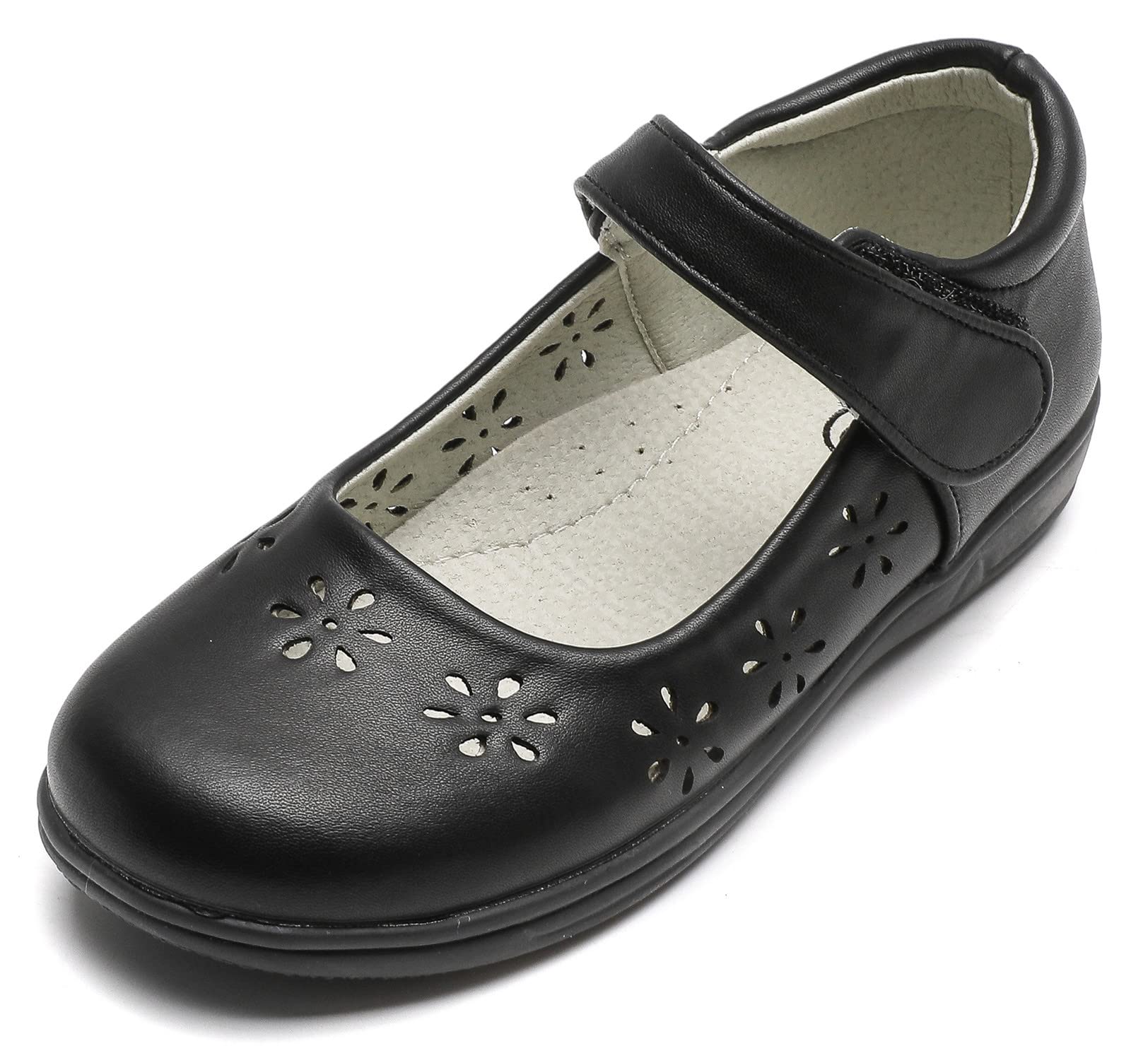DADAWEN Girls Mary Jane Flats - Comfortable School Uniform Shoes with Adjustable Strap for Toddler, Little Kid & Big Kid - Perfect for Dress Up, School & Special Occasions
