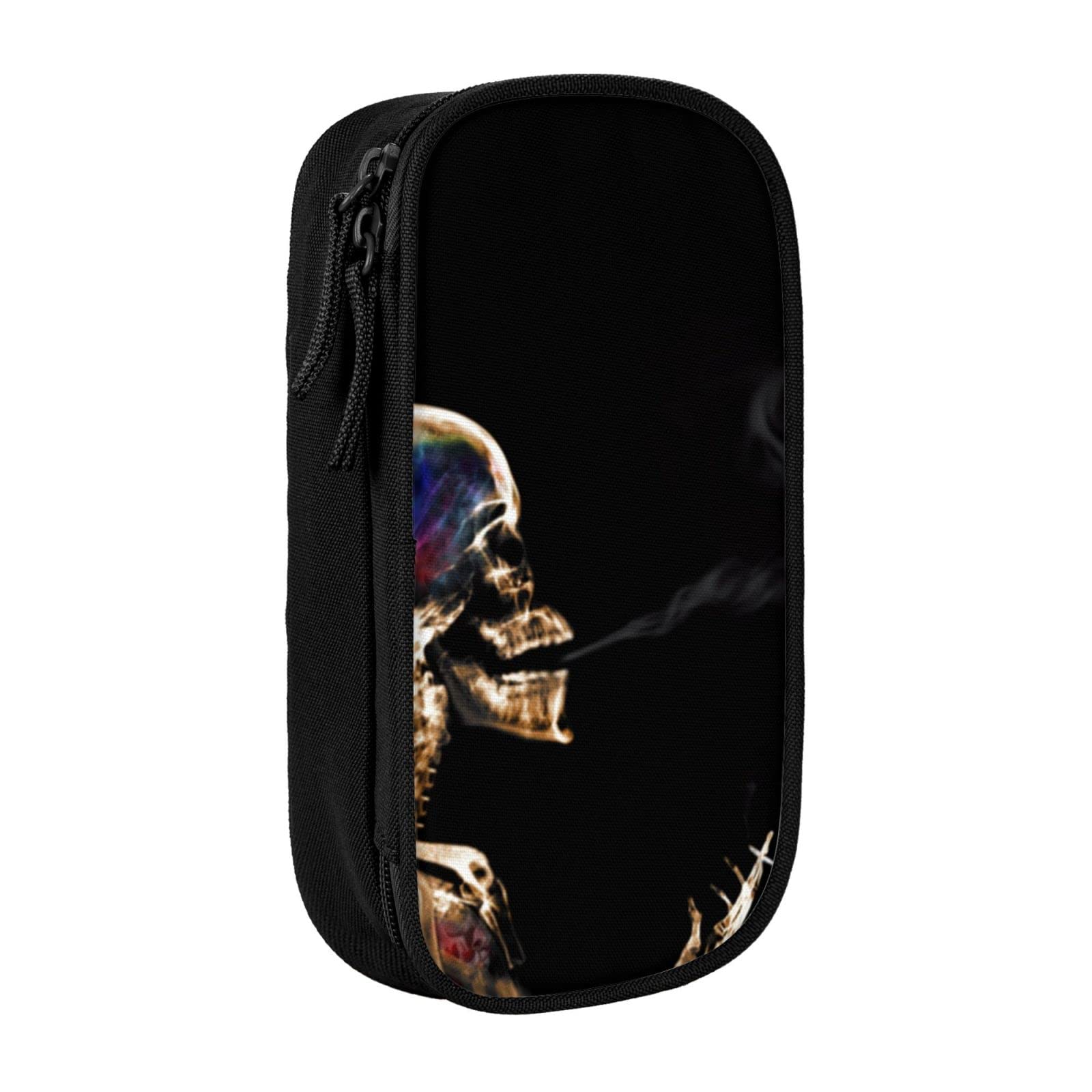 Cool Skull Smoking Cigar Large Pencil Case - Portable Pen Pouch Organizer for School, Office & Makeup Storage | Durable Cosmetic Bag for Students, Artists & Professionals
