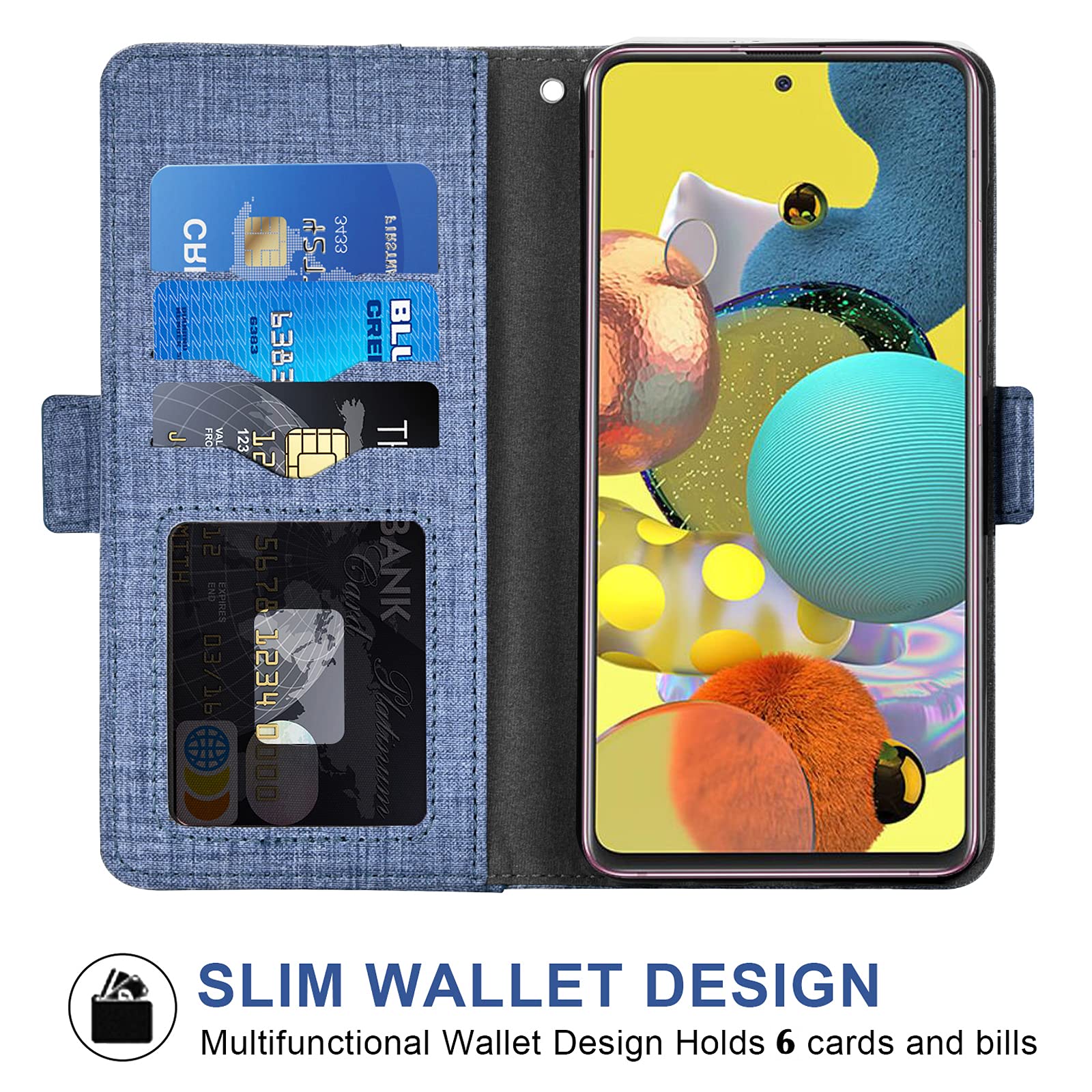 **ASUWISH Samsung Galaxy A51 5G / A51 5G UW Wallet Case with Tempered Glass Screen Protector & Card Holder – Flip Cover Phone Case for Verizon (Blue) – Perfect for Work, Travel & Everyday Use**