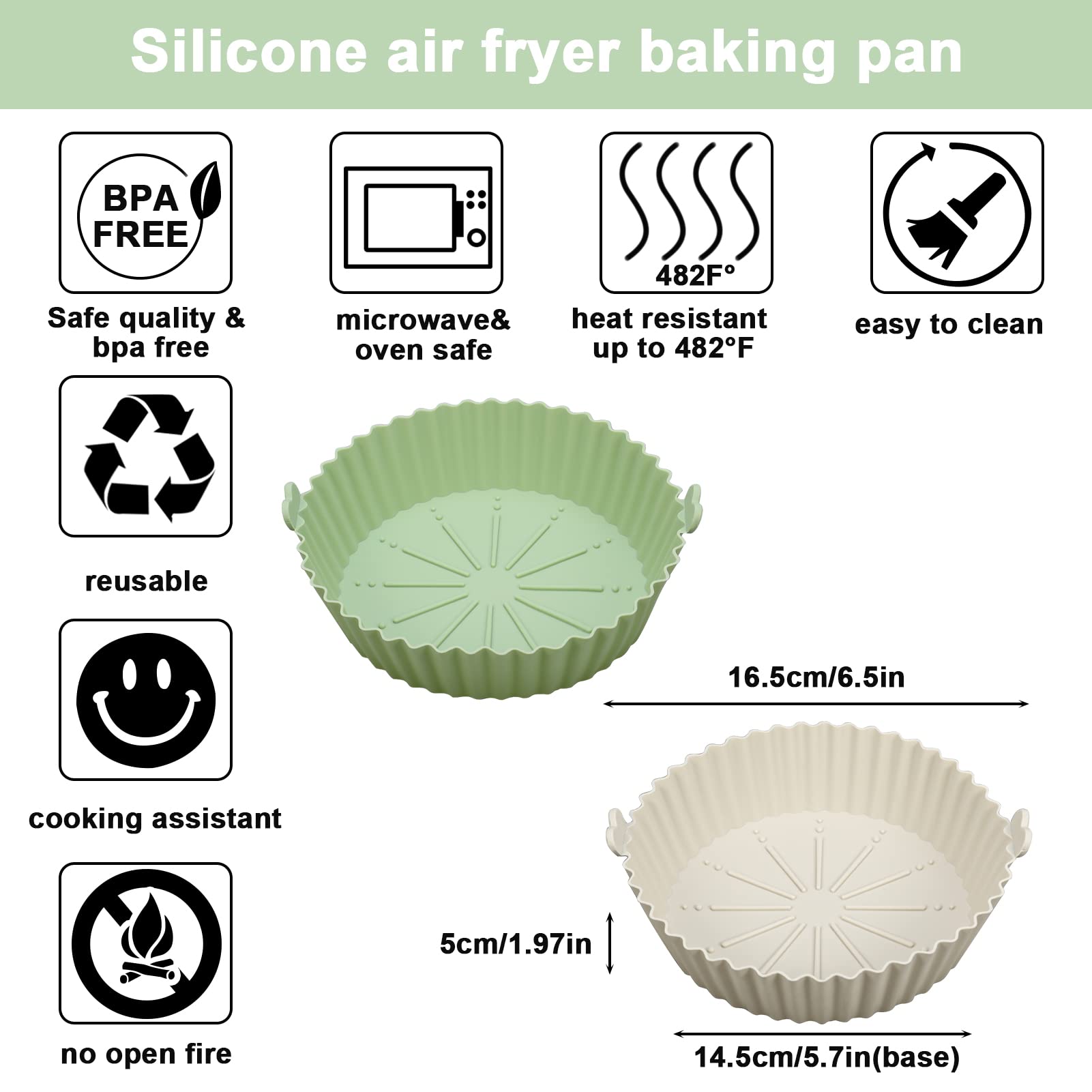 Smilcloud 2-Pack 5.3 Inch Round Silicone Air Fryer Liners - Non-Stick Baking Pan & Basket Replacement for Oven, Microwave - Perfect for Home Kitchen Cooking, Roasting & Reheating Food