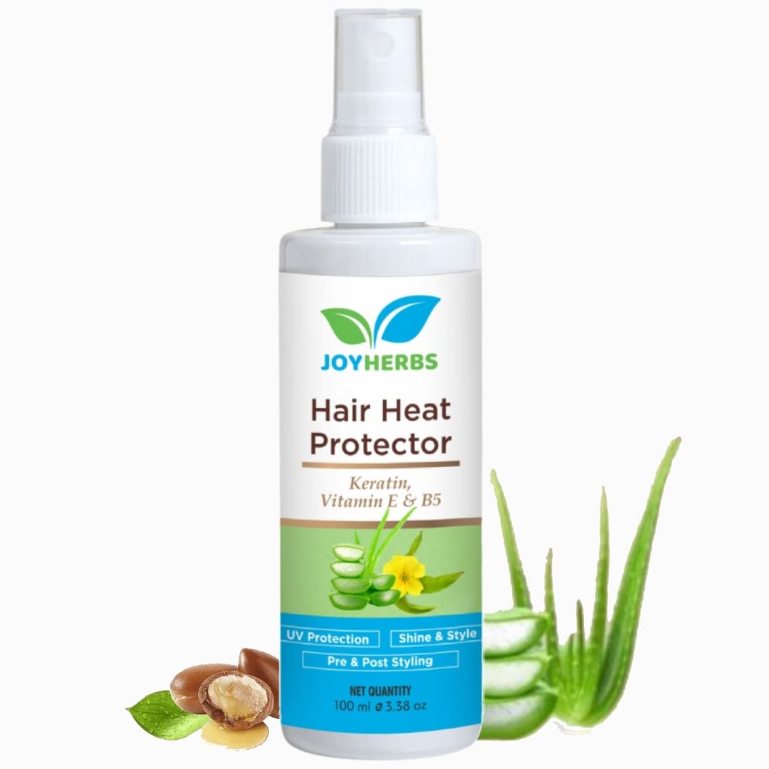 JOYHERBS Heat Protection Spray for Hair Straightening - 100ml with Keratin & Argan Oil | Frizz Control & Damage Repair | Vegan, Natural, Paraben & Sulfate Free | Perfect for Daily Styling & Heat Tools