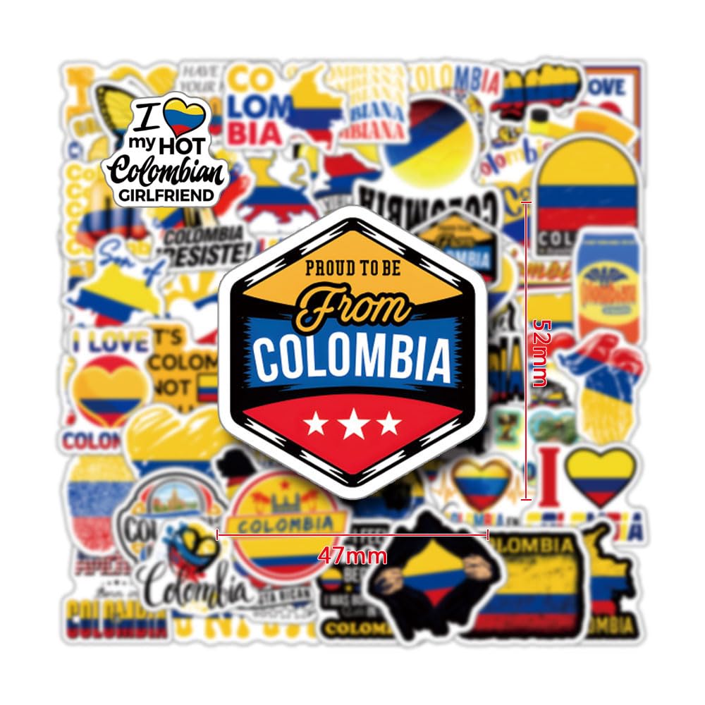 63Pcs Colombia Stickers Pack - Aesthetic Vinyl Waterproof Decals for Water Bottles, Laptops, Phones | Durable Skateboard & Scrapbooking Stickers | Perfect for Kids, Teens, Adults & Party Supplies | Great for DIY Projects, School Supplies & Travel Accessories