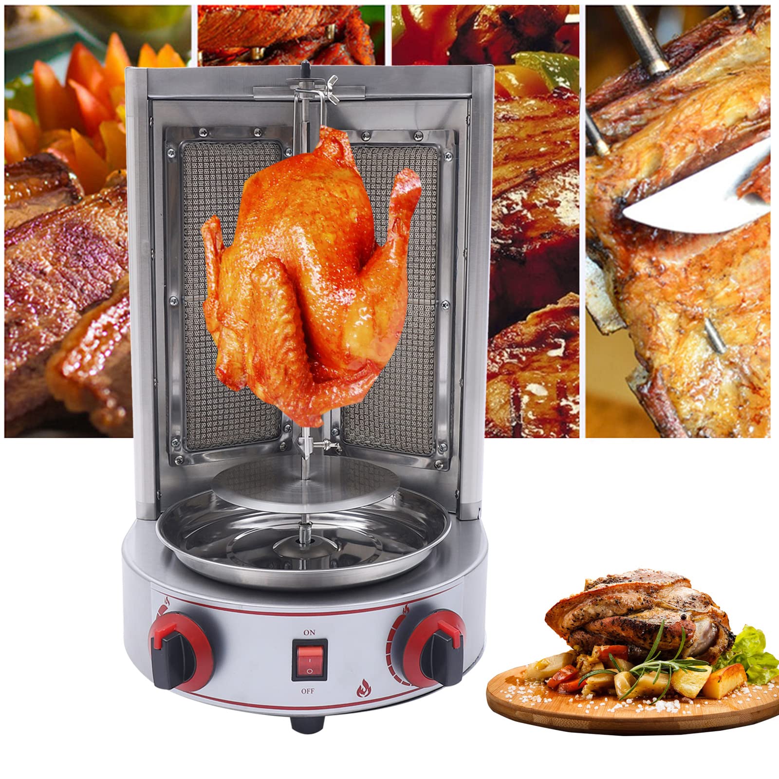 Commercial 1600W Electric Shawarma Machine - 110V Vertical Rotisserie Grill with 2 Burners for Doner Kebab, Gyro & Meat Cooking | Fast US Shipping | Perfect for Restaurants, Food Trucks & Catering Events