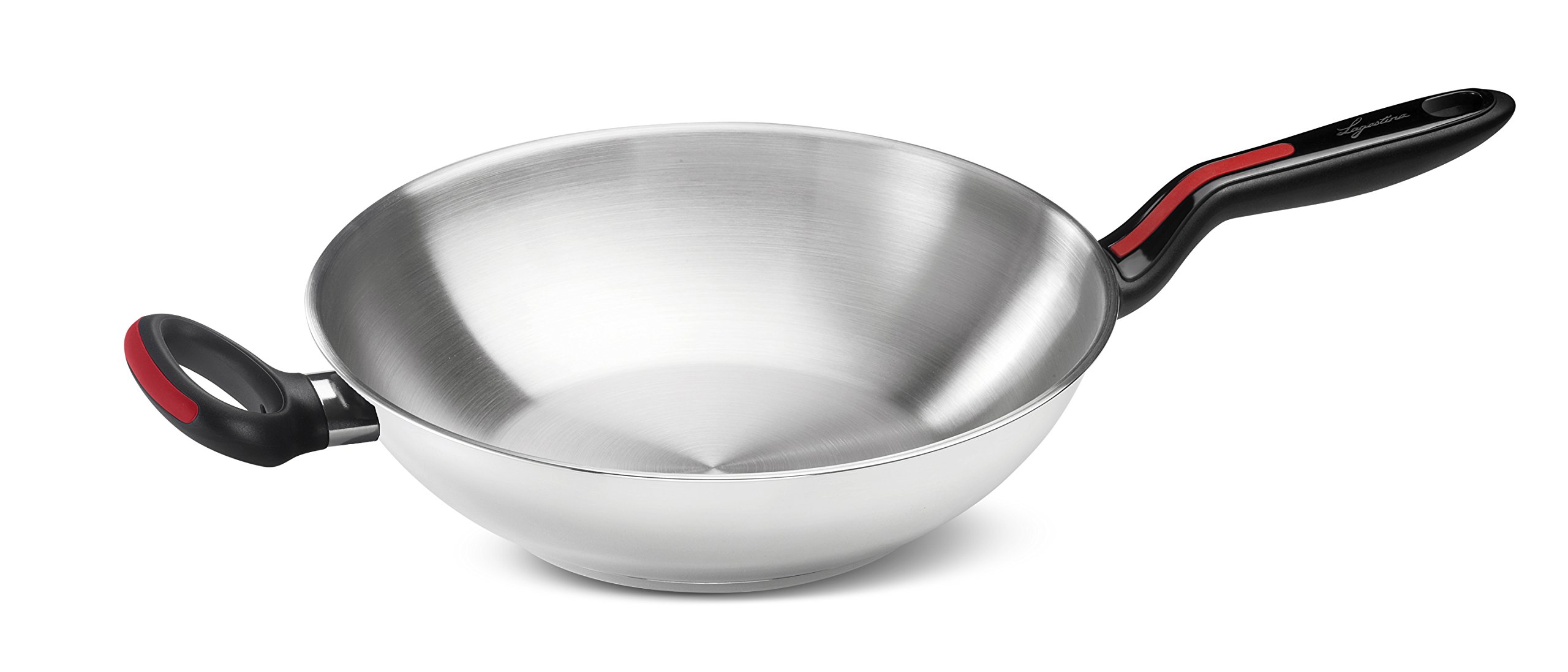 Lagostina Linea Rossa 28cm Round Non-Stick Wok Pan - Black & Red Stainless Steel Cookware for Gas & Induction - Perfect for Stir-Frying, Steaming, Sofrito & Asian Cooking