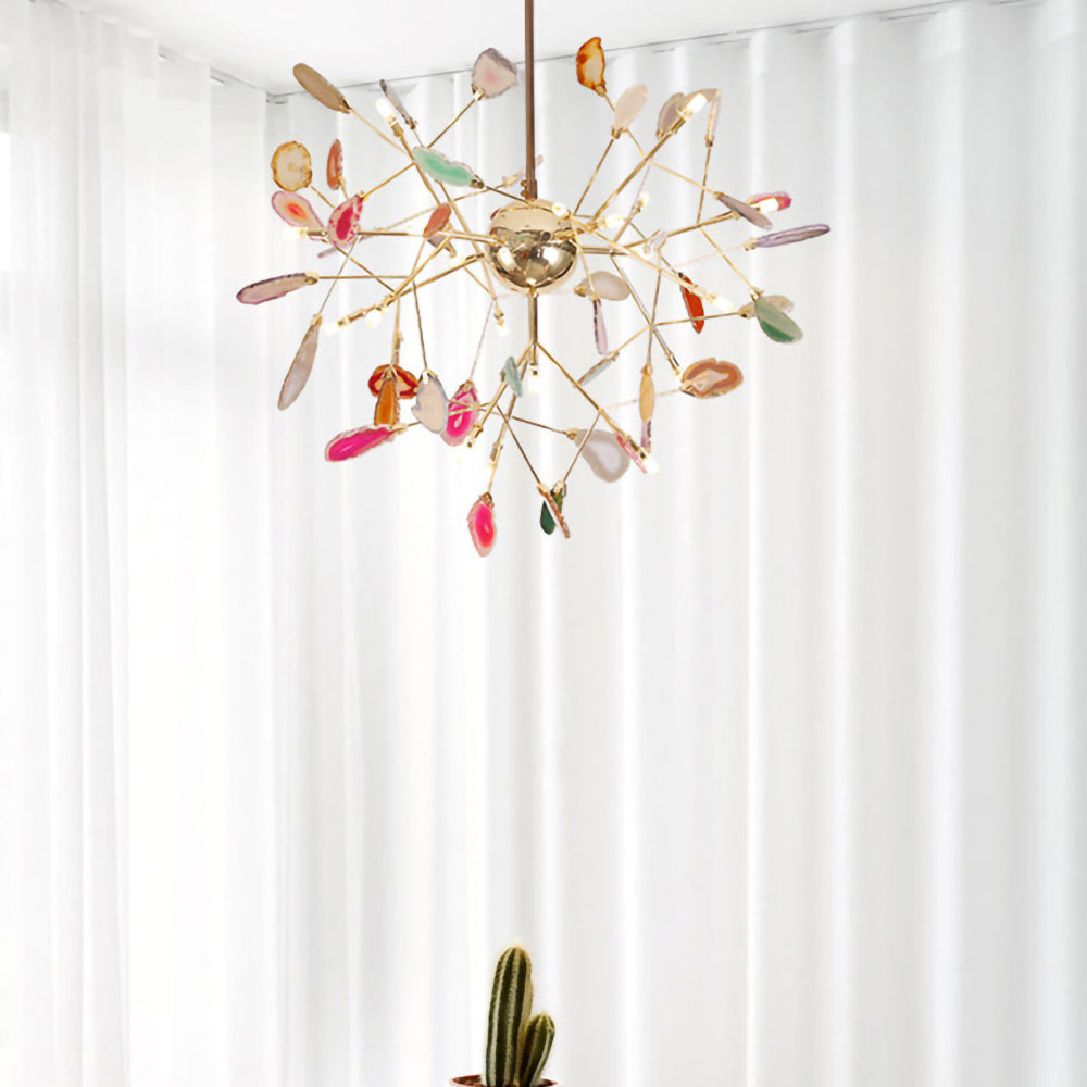 Agate Flake Chandelier - Elegant Natural Stone Crystal Ceiling Light Fixture for Dining Room, Living Room, Bedroom Decor | Modern Luxury Home Lighting