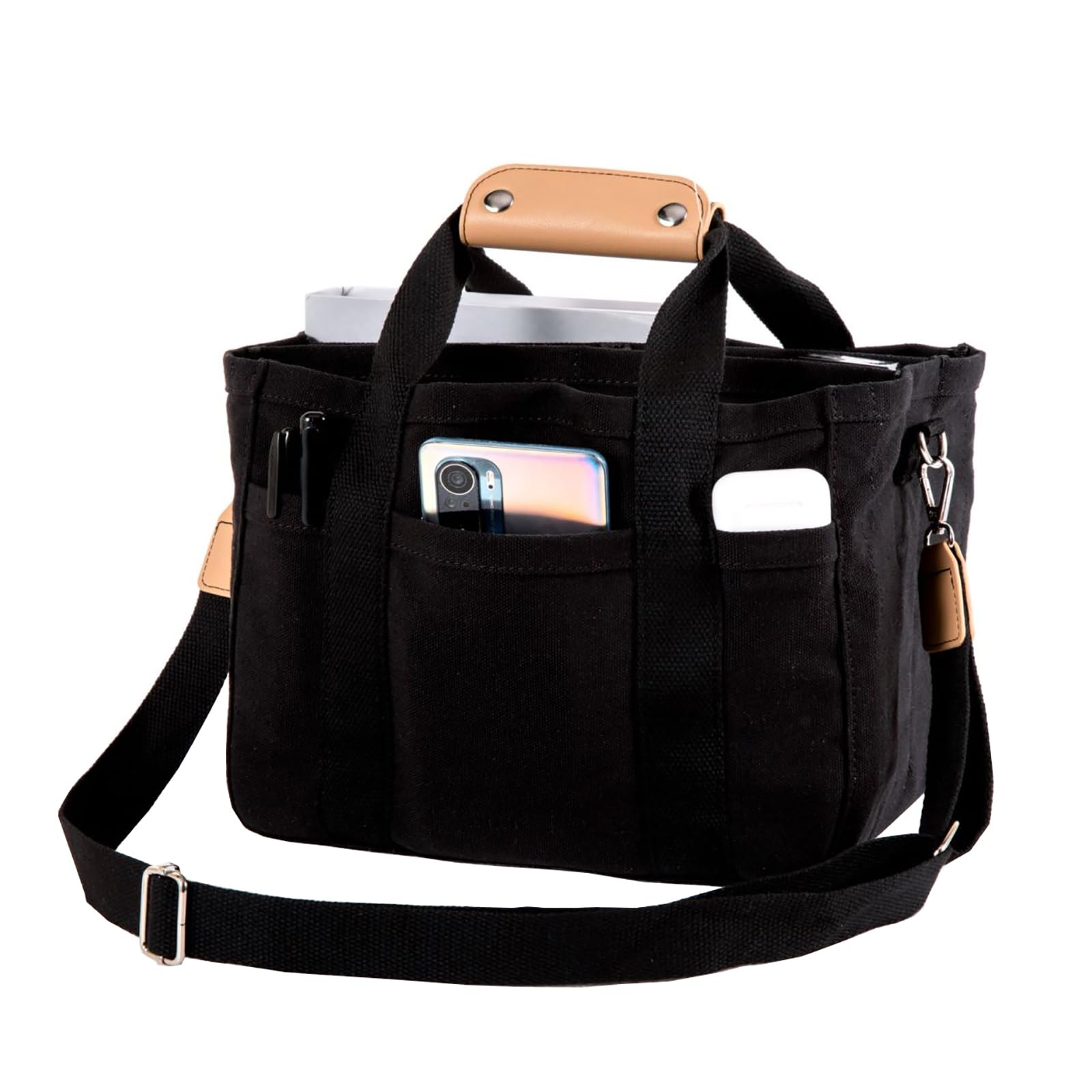 Stylish Multi-Pocket Canvas Tote Bag for Women - Large Capacity Reusable Handbag with Sturdy Handles - Perfect for Work, Travel, Shopping & Beach Days