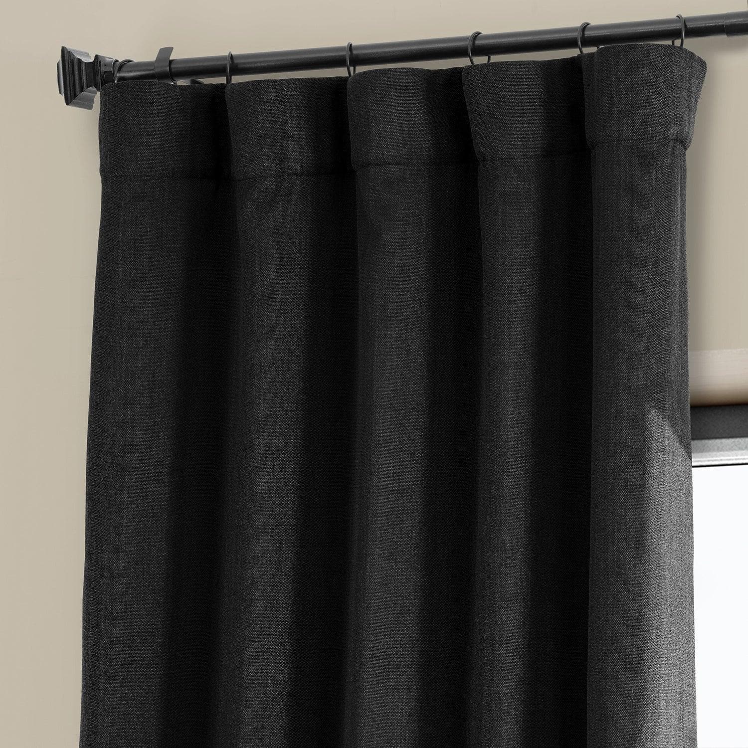 Black Textured Faux Linen Blackout Curtains for Bedroom - Noise Reducing & Thermal Insulated Window Drapes for Living Room, Nursery & Home Theater