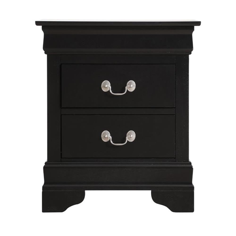 Glory Furniture Louis Phillipe 2 Drawer Nightstand in Black - Elegant Bedside Table for Bedroom Decor & Storage | Perfect for Master Bedroom, Guest Room, or Apartment