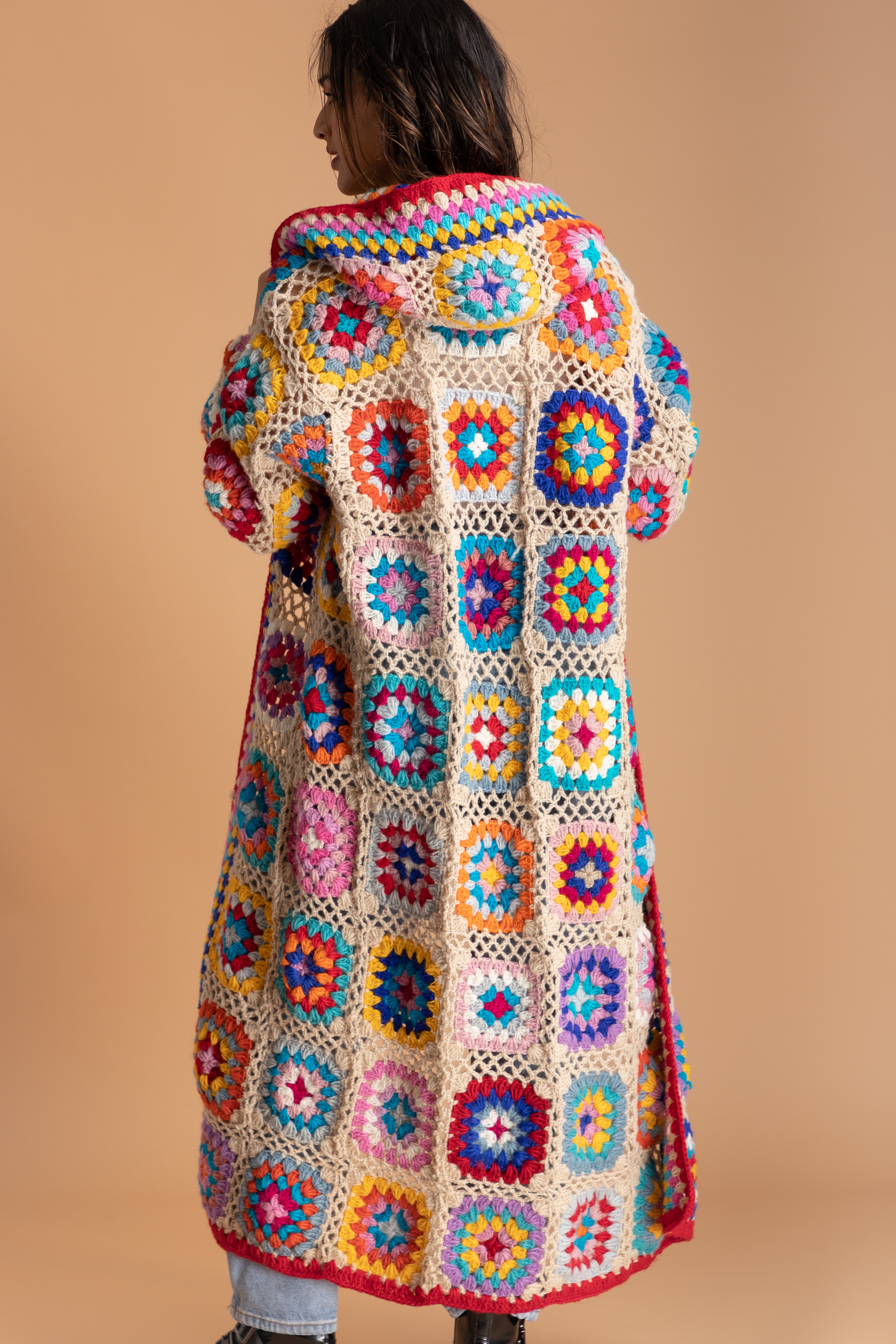 Crochet Multicolored Square Kimono - Lightweight Boho Cover Up for Women, Perfect for Beach, Pool, and Summer Outfits