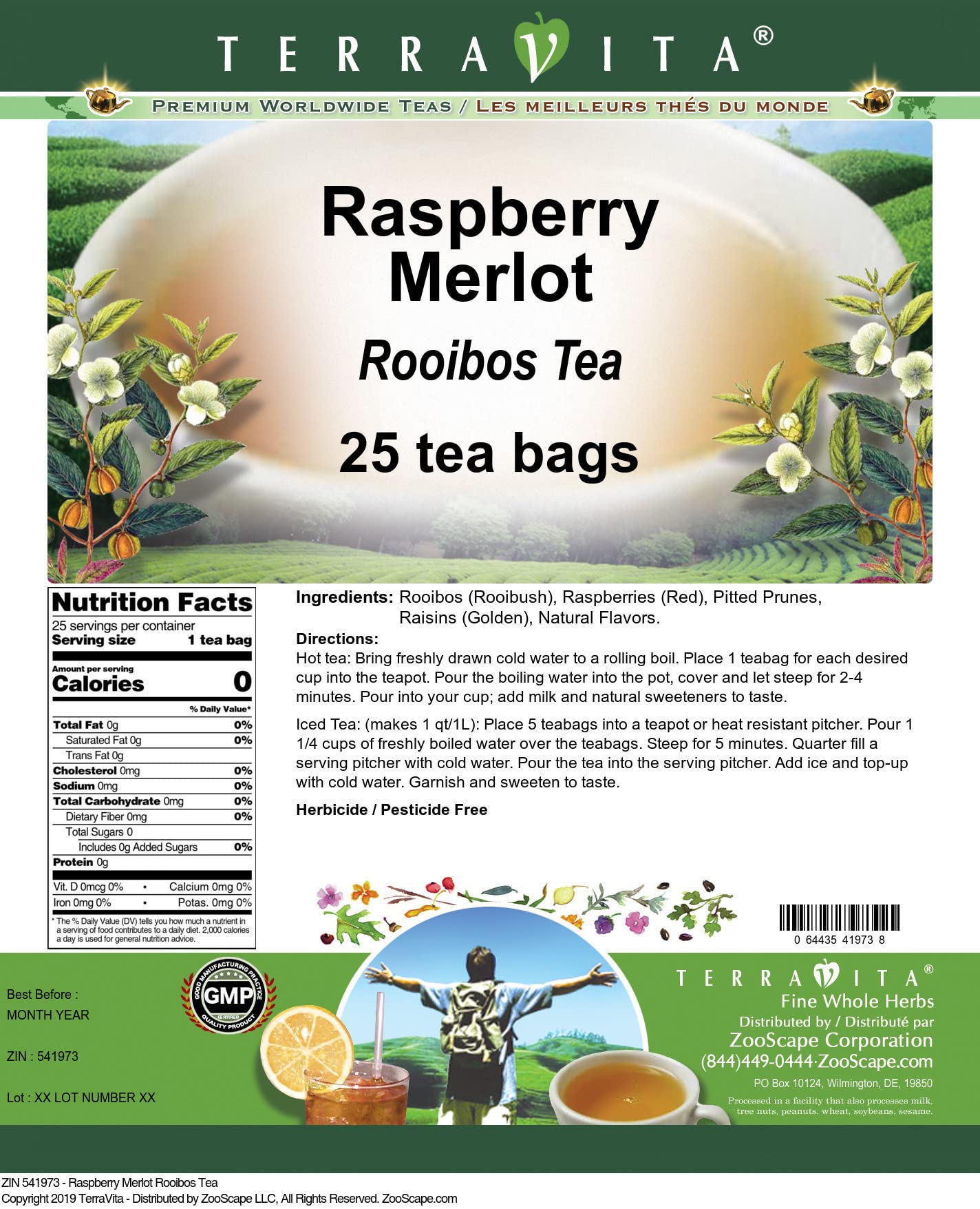 Premium Raspberry Merlot Rooibos Tea - 25 Individually Wrapped Tea Bags (ZIN: 541973) | Antioxidant-Rich Herbal Tea for Relaxation & Wellness | Perfect for Afternoon Tea, Gift Giving & Stress Relief
