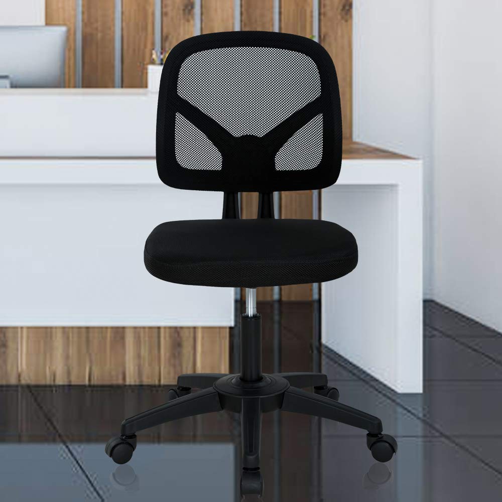 Ergonomic Office Chair with Lumbar Support - Adjustable Height Mesh Computer Desk Chair, Armless Swivel Rolling Task Chair for Women & Men - Perfect for Home Office, Gaming & Workspaces (Black)