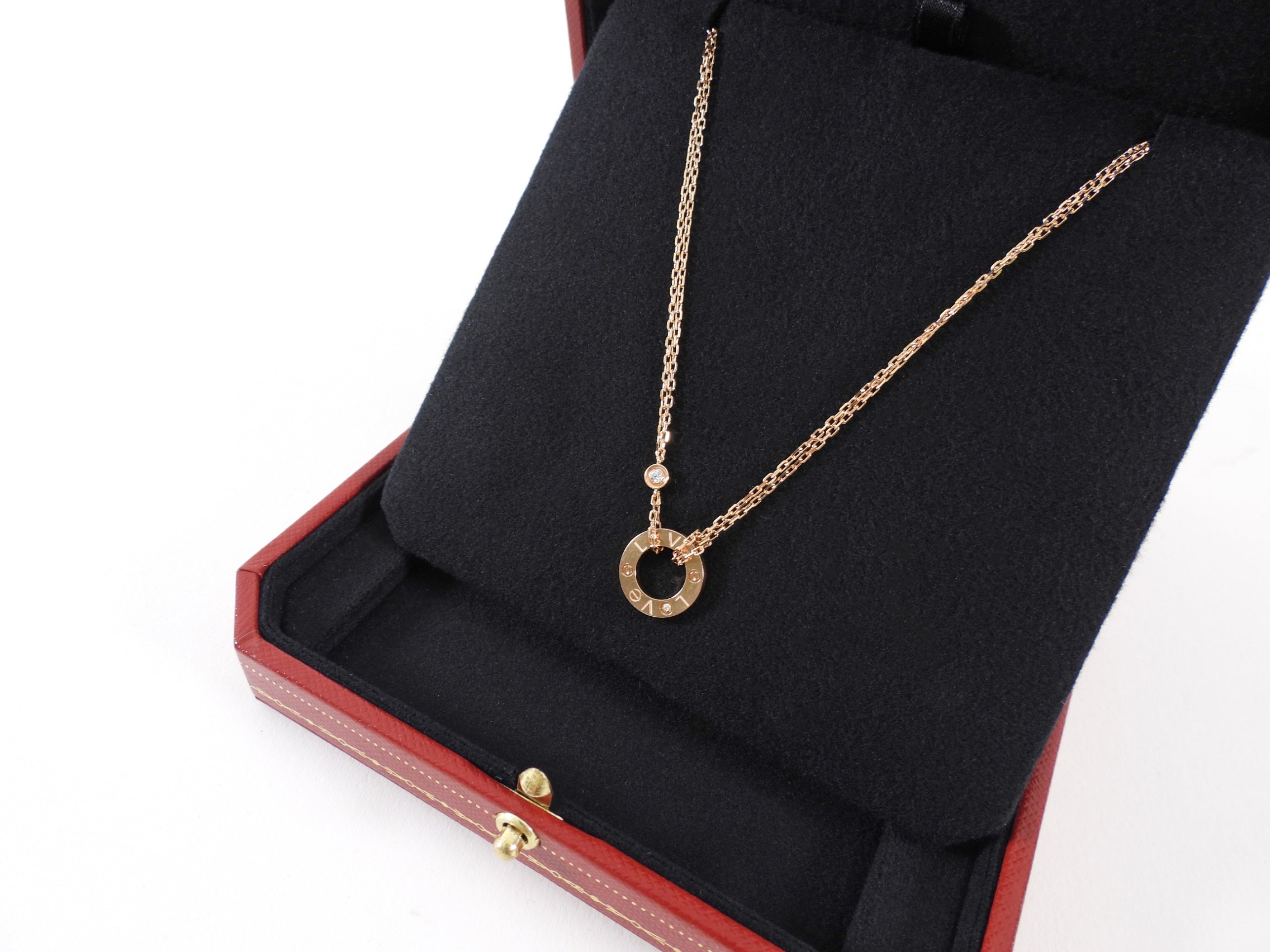 Cartier 18k Rose Gold 2 Diamond Love Pendant Necklace for Women - Luxury Valentine's Day Gift, Anniversary Jewelry & Romantic Date Night Accessory