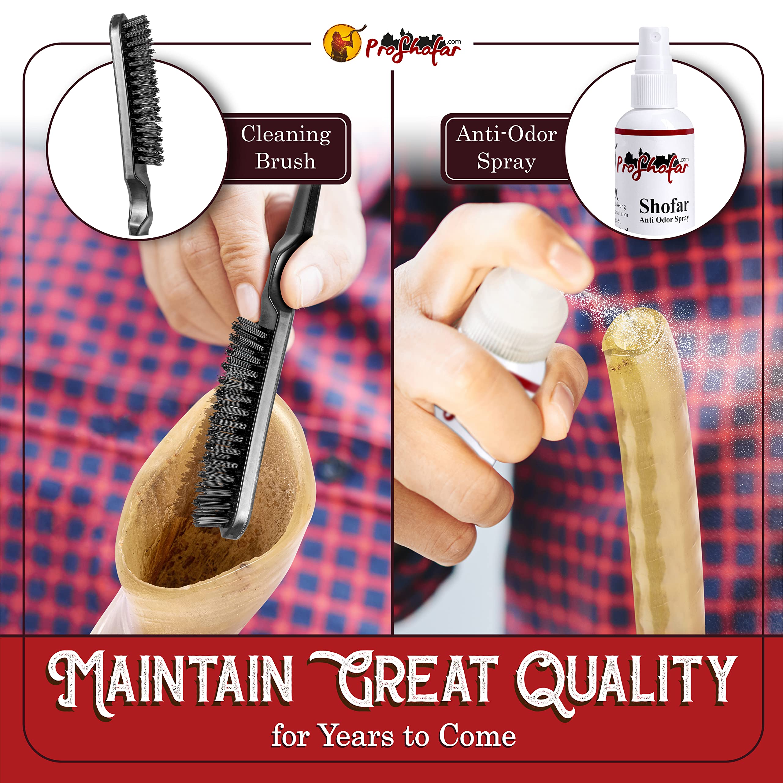 Authentic Polished Ram Shofar Set from Holy Land - Kosher Certified, Made in Israel with Velvet Carry Bag, Odor Neutralizer Spray, Cleaning Brush & Red Bracelet | Perfect for Jewish Holidays, Religious Ceremonies & Spiritual Practices