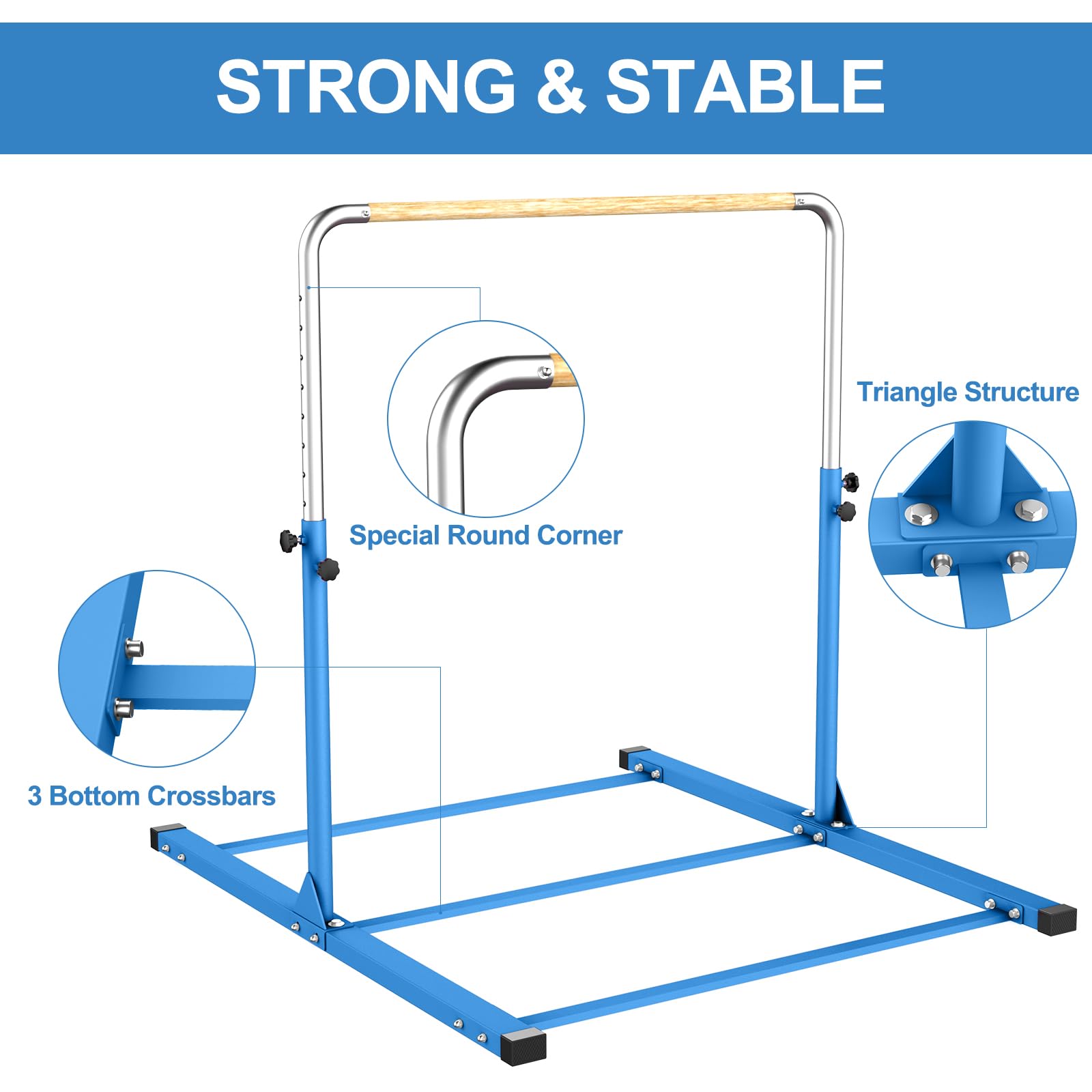 SHIWEI Adjustable Gymnastics Bar for Kids - 3ft to 5ft Height Adjustable Horizontal Kip Bar for Home Training | Perfect for Backyard, Playroom & Indoor Gymnastics Practice