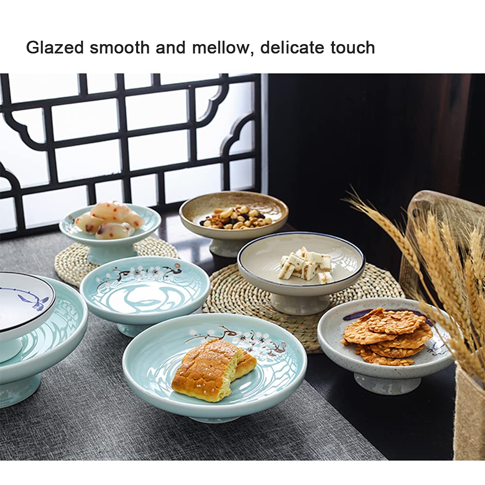 Ceramic Pedestal Bowl - 6.3 Inch Round Footed Serving Dish for Fruits, Desserts, Snacks, Nuts | Elegant Kitchen Counter Centerpiece & Table Decor in Green | Perfect for Parties, Dining Display, and Home Decor