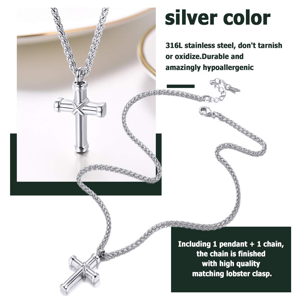 PROSTEEL Men's Urn Necklace for Ashes - Gold Plated & Black Stainless Steel Cross Memorial Cremation Pendant Jewelry (22