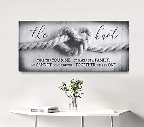 Romantic The Knot Wall Art for Couples - Grey Framed Love Sign, Large 60x27 Inch Over the Bed Decor, Perfect for Master Bedroom & Wedding Gift