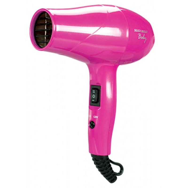 Silver Bullet Metallic Baby Travel Hair Dryer - Pink | Compact & Safe Hair Dryer for Kids | Perfect for Travel, Home Use & Baby Care