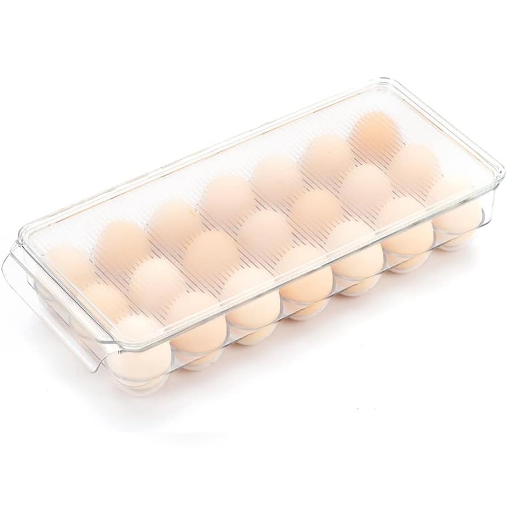 Egg Tray for Refrigerator with Lid - 21 Egg Holder Organizer, Plastic Egg Storage Container for Fridge Bins - Perfect for Kitchen Organization, Breakfast Meal Prep & Fresh Egg Storage (1 Pack, Holds 21 Eggs)