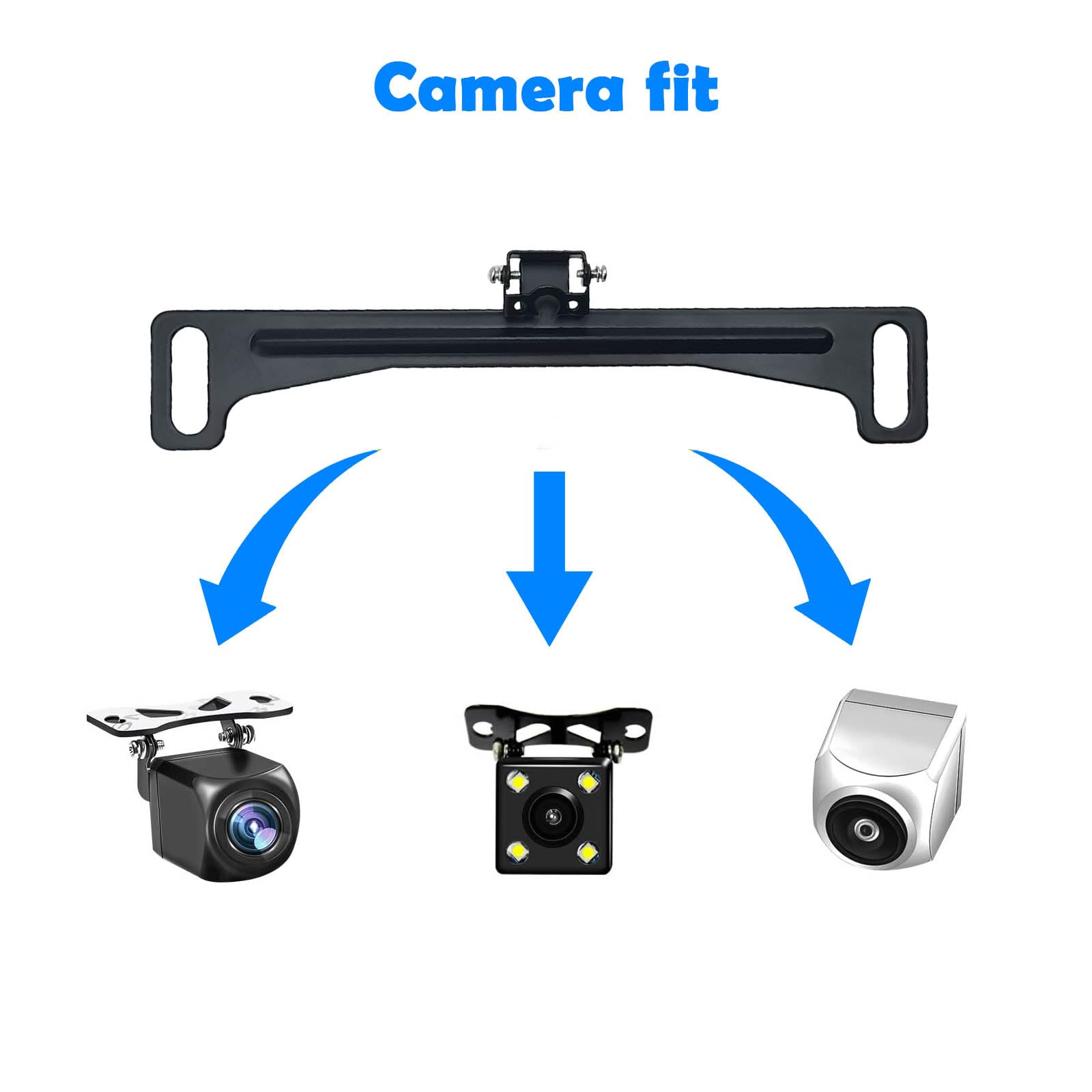 Universal Car Rear View Camera License Plate Bracket - Black Backup Camera Mount Kit for Dash Cam & Mirror Installation | Perfect for Parking Assistance & Safe Reversing