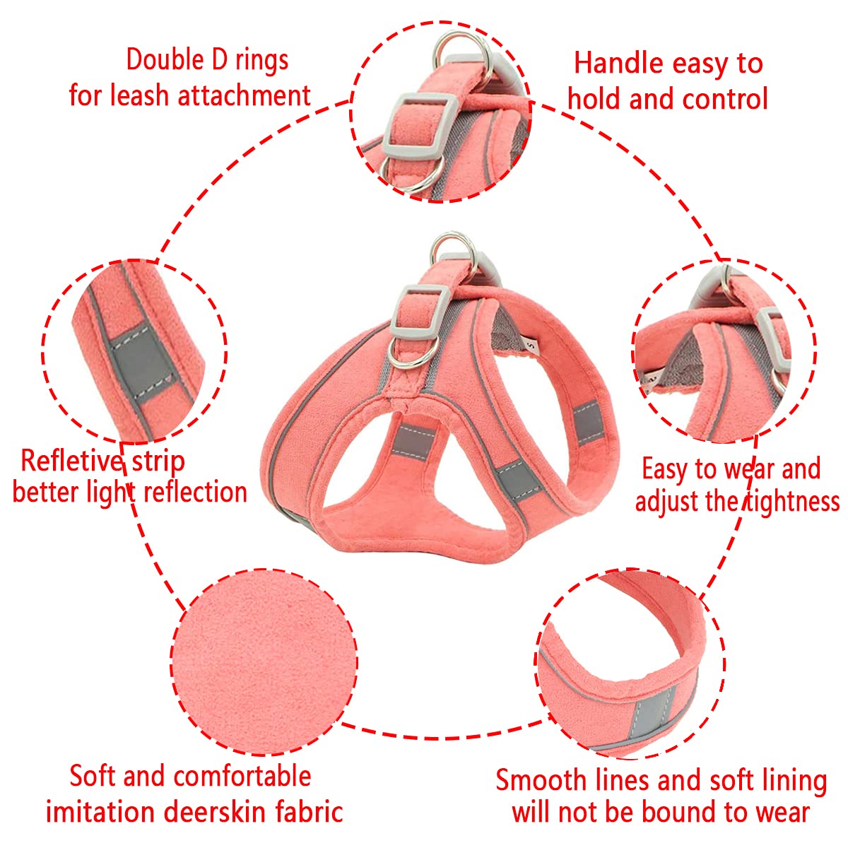 Adjustable Reflective Dog Harness and Leash Set - Soft Pet Vest with Handle for Small & Medium Dogs & Cats (Pink) - Perfect for Walking, Training & Outdoor Adventures