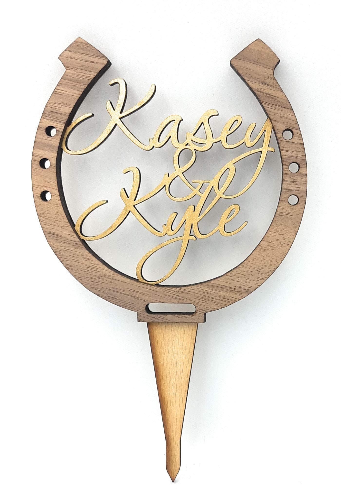 Personalized Horseshoe Cake Topper - Rustic Wooden Wedding Cake Decoration for Country Weddings & Bridal Showers - Perfect for Farmhouse, Western, and Rustic Wedding Themes