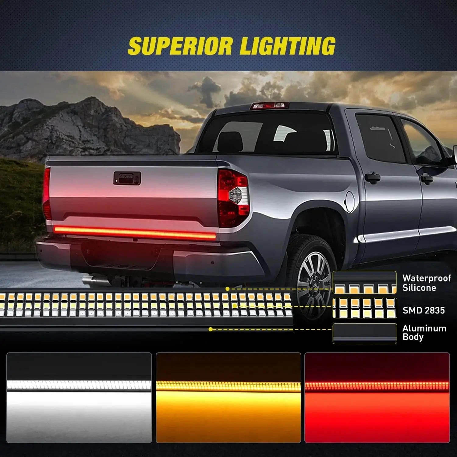 48 Inch Aluminum Frame Triple Row 780 LEDs Red White Amber Light Strip - Waterproof LED Strip Lights for Cars, Motorcycles, Trucks, Boats, Home Decoration