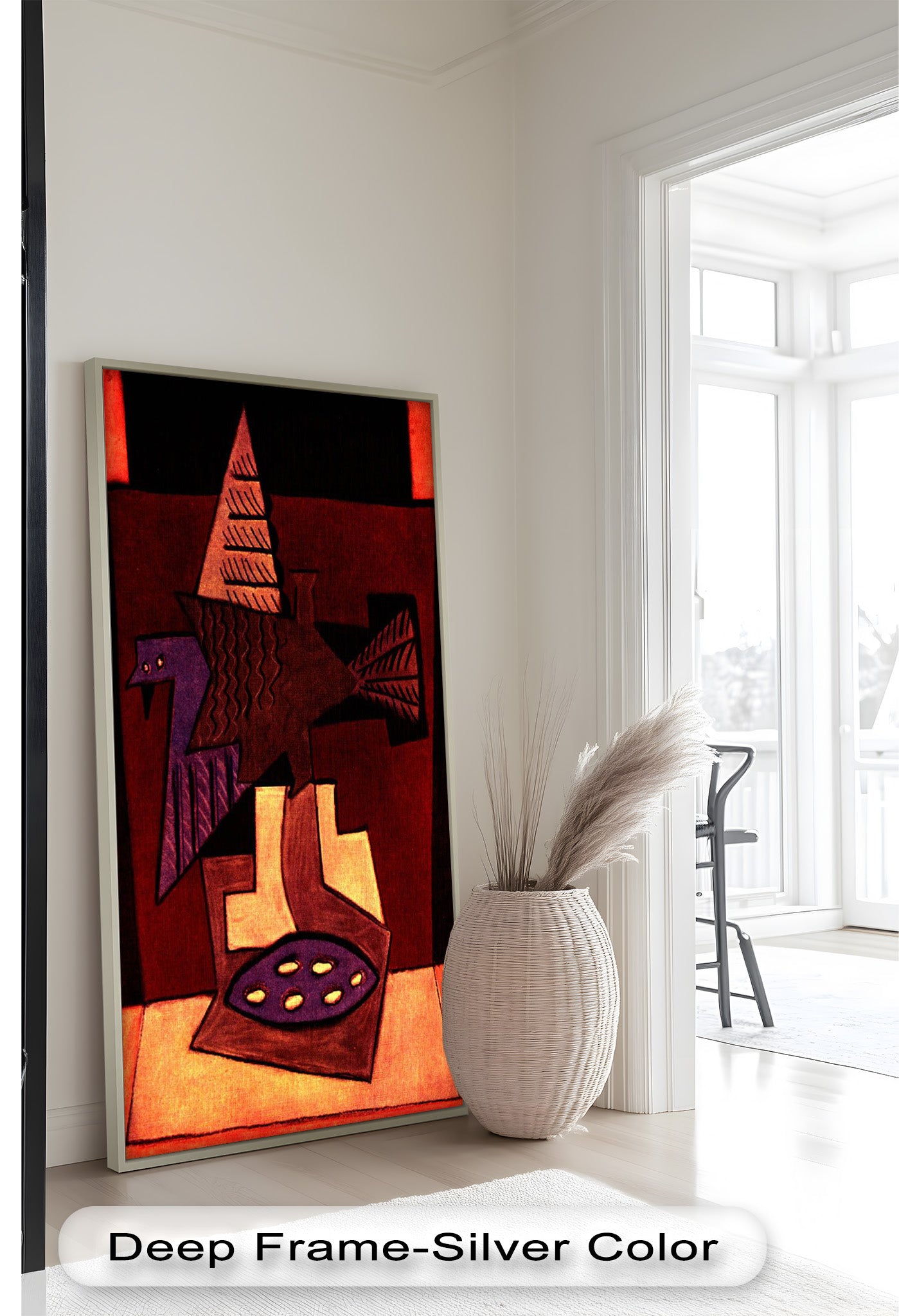 Abstract Bird & Bowl Cubist Oil Painting Wall Art - Modern Home Decor for Living Room, Bedroom & Office