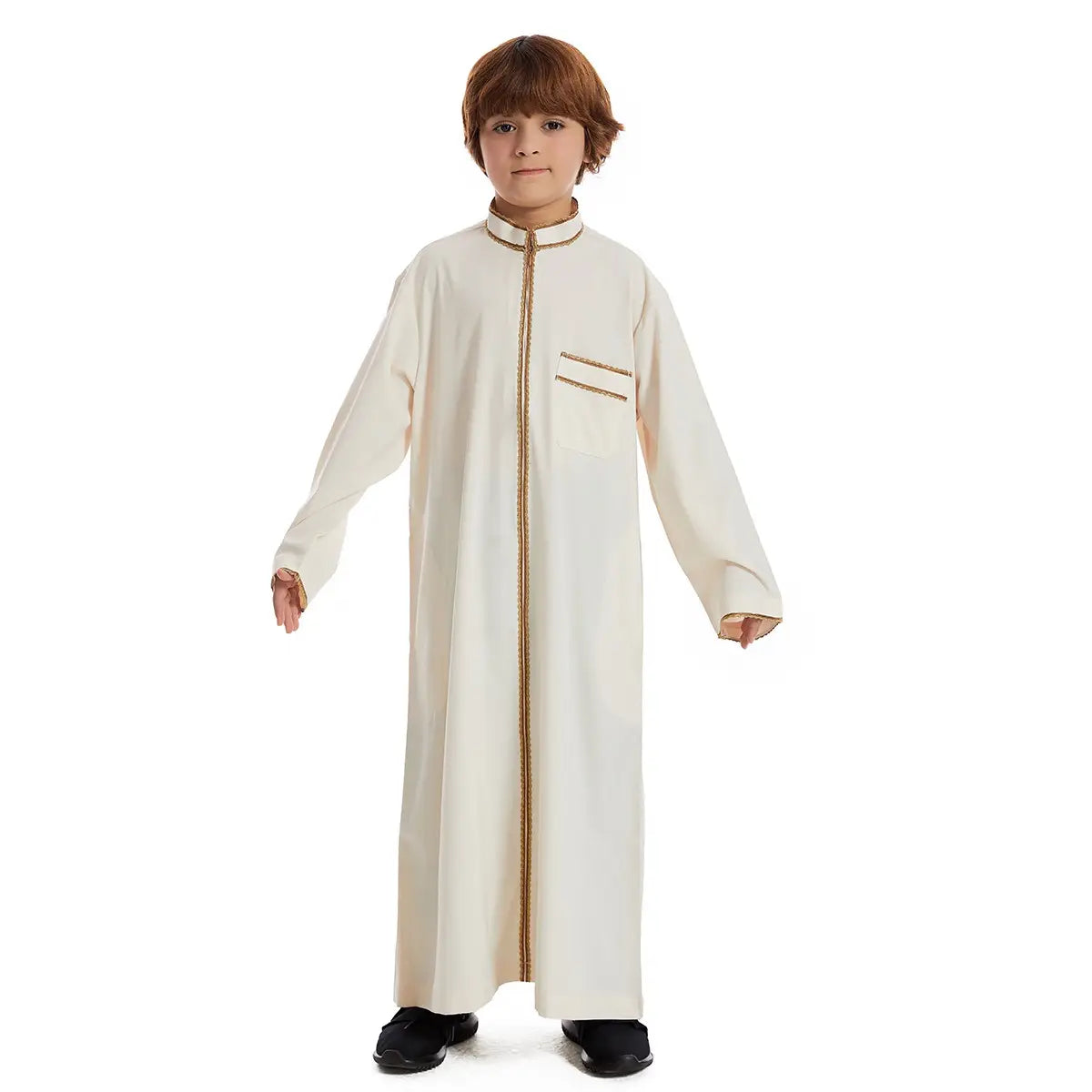 Premium Middle Eastern Arab Boy Thobe Thawb - Traditional Islamic Zipper Robe for Kids - Perfect for Eid, Weddings & Special Occasions