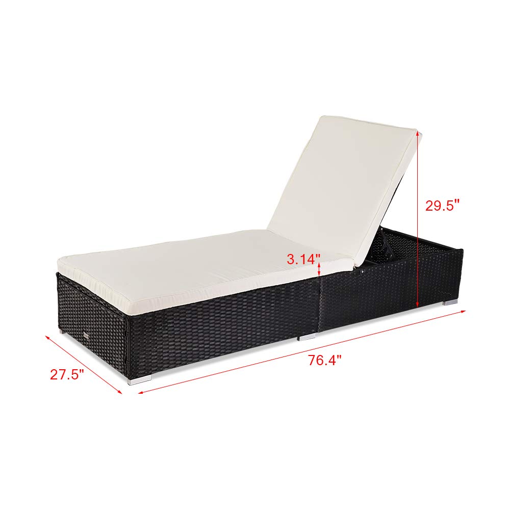 VINGLI Adjustable Wicker Patio Chaise Lounge Chair - All Weather Rattan Outdoor Daybed with Adjustable Backrest & Soft Cushions - Perfect for Poolside, Garden, Backyard Relaxation (Black)