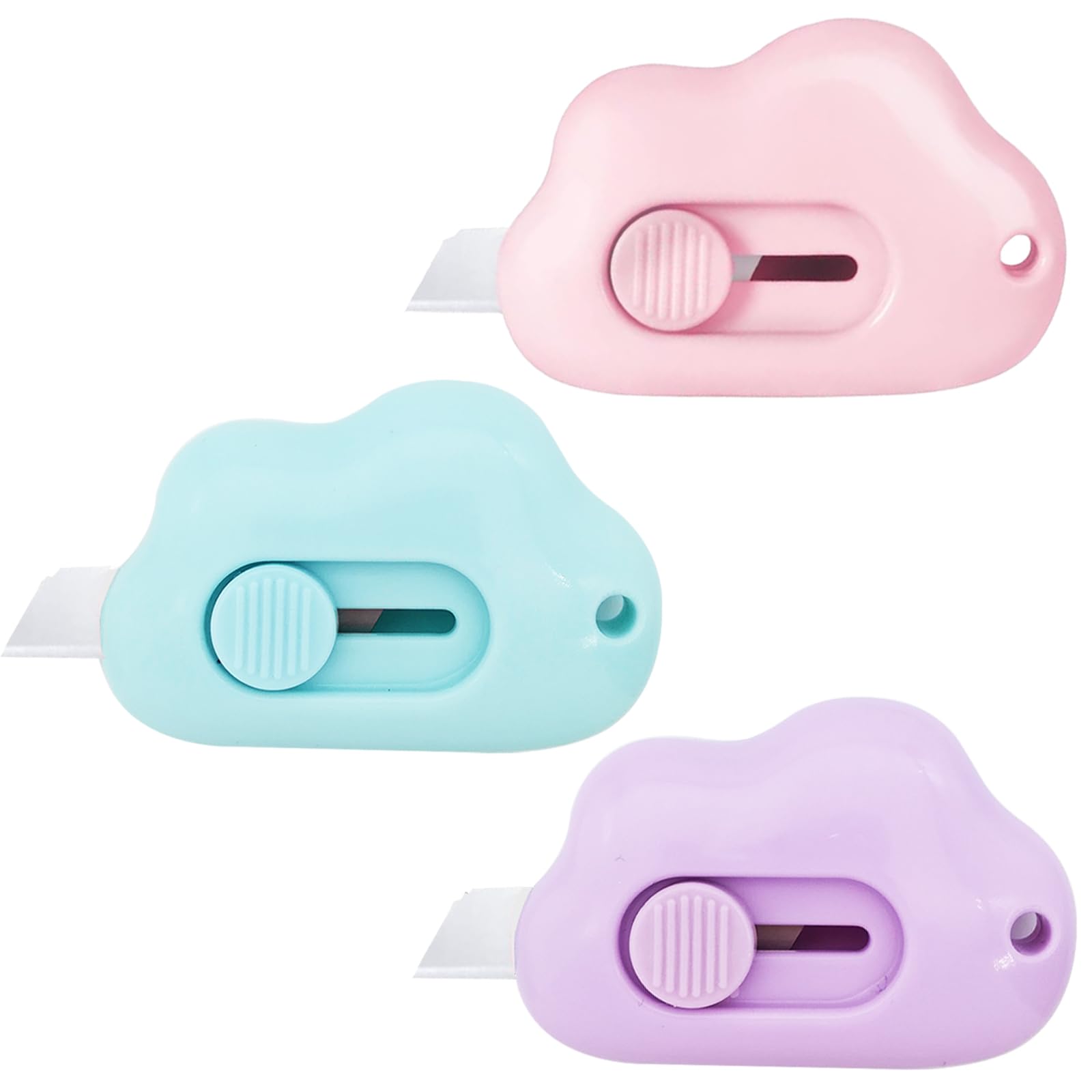 3 Pack Mini Ceramic Box Cutter - Cloud Shaped Safety Utility Knife with Retractable Ceramic Blade & Keychain Hole | Perfect for Amazon Packages, Office Supplies & Home Use