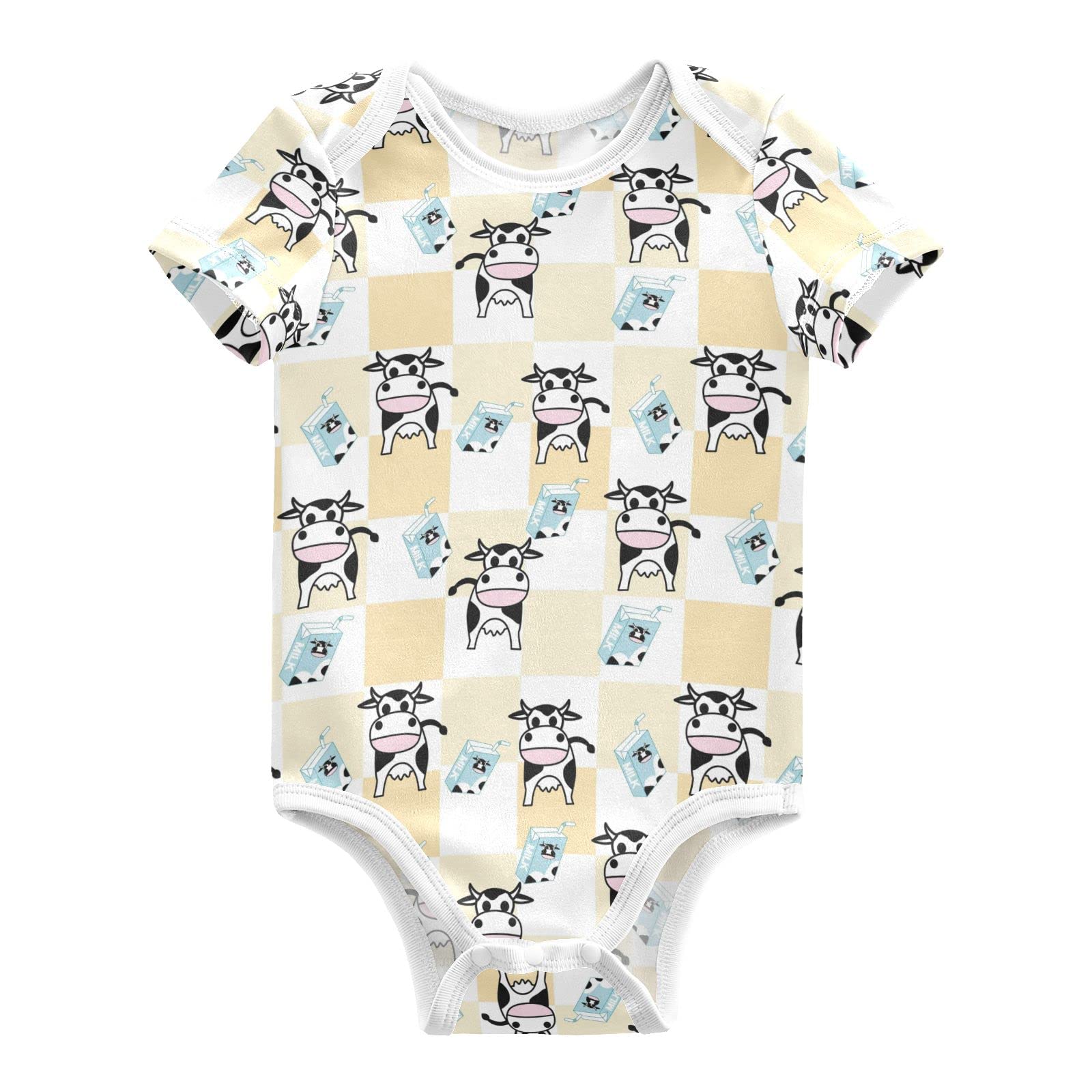 Adorable Cow Print Milk Box Baby Short Sleeve Bodysuit - Unisex Infant Romper Outfit for Boys & Girls (3-6 Months) | Perfect for Playtime, Photo Shoots & Everyday Wear