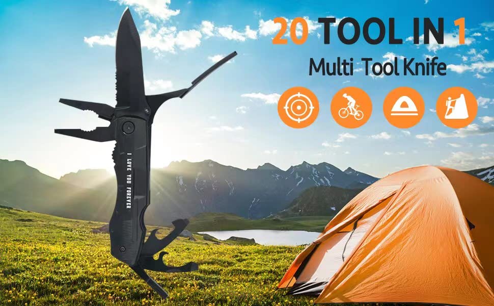 Best Multitool Pliers & Folding Pocket Knife - 18-in-1 Survival Camping Tool for Hiking, Outdoor Adventures - Cool Gadgets & Unique Birthday Gifts for Men, Dad, Husband (Perfect for Camping, Emergency Kits & Everyday Carry)